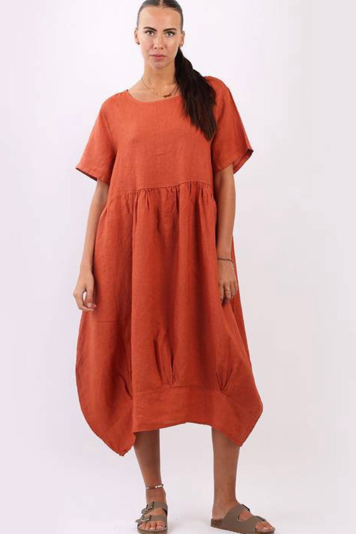 Mila Linen Dress Rust
