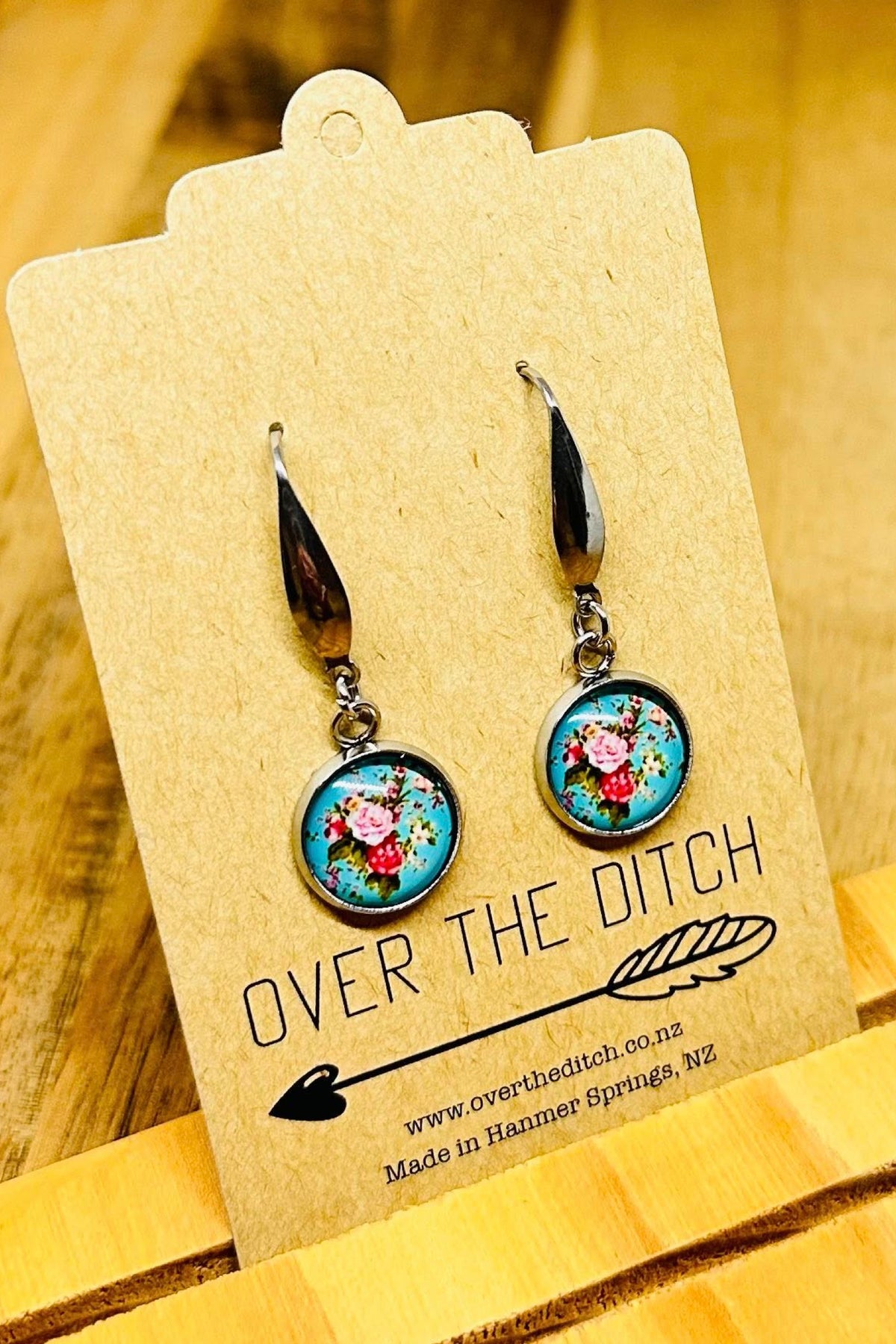 Teal Floral Bouquet Pendant Earrings