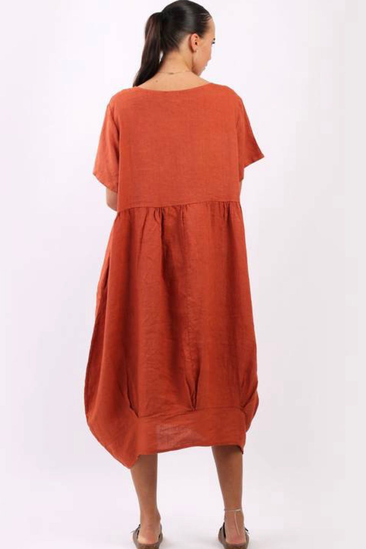 Mila Linen Dress Rust