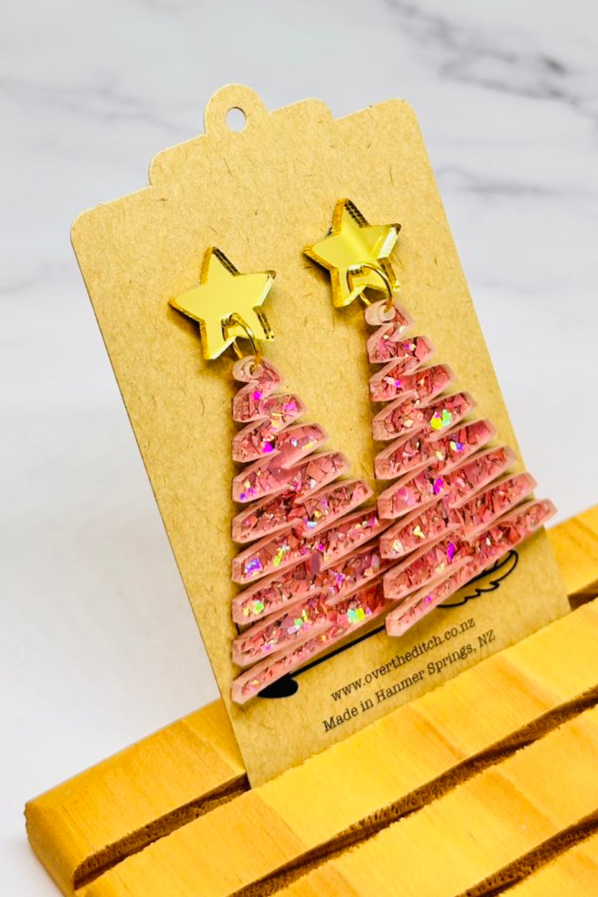 Pink With Glitter Christmas Tree Dangles