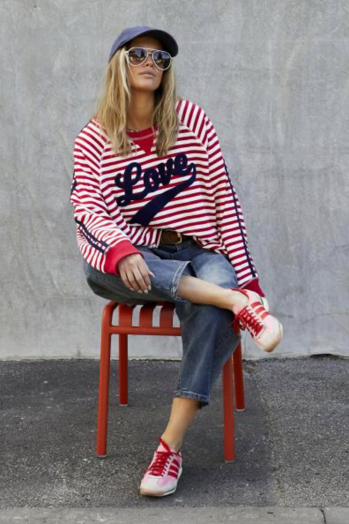 Retro Love Stripe Sweat Red White - PREORDER DELIVERY EARLY MARCH