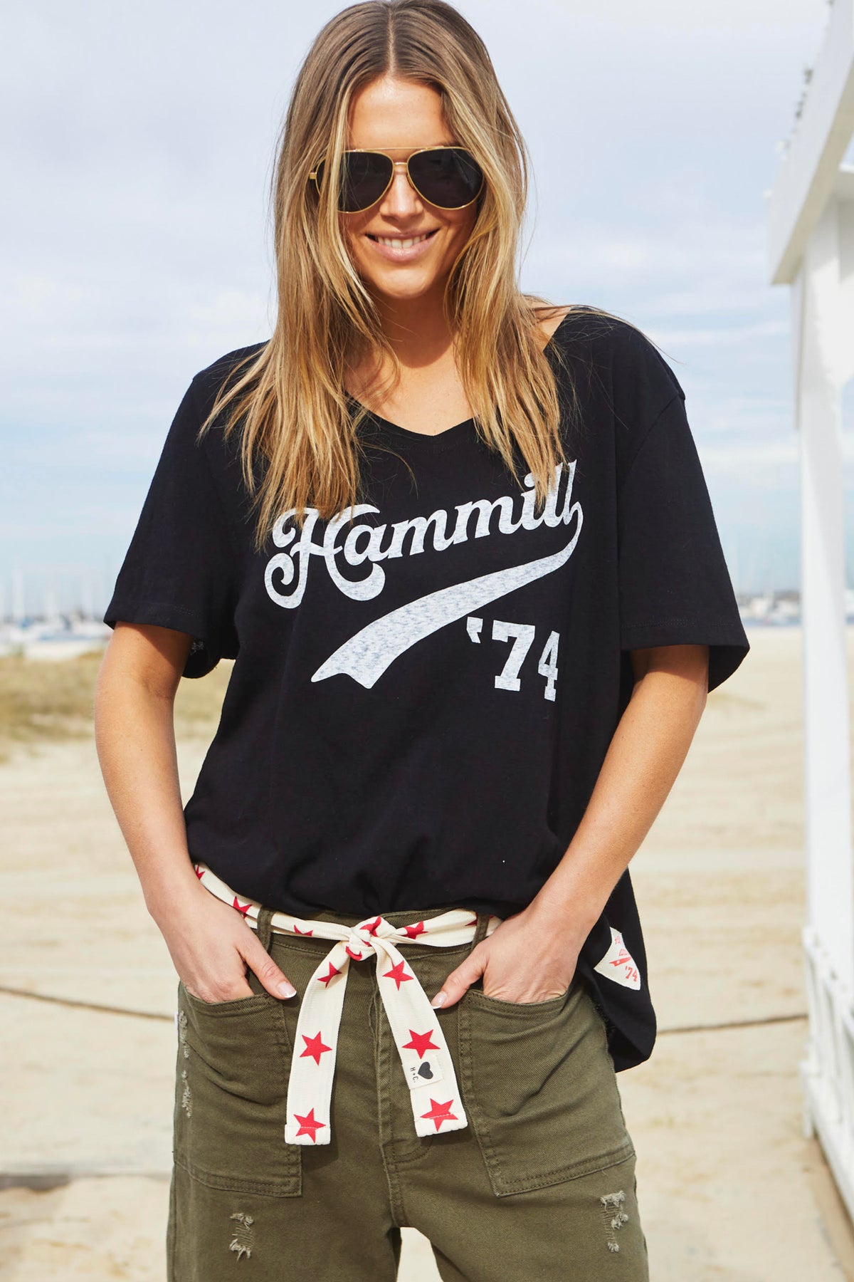 Hammill 74 Logo V-Neck Tee Black