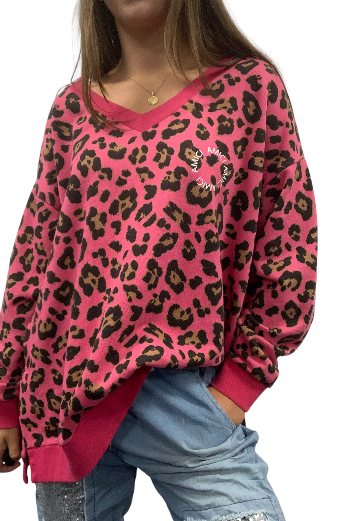 Animal V Neck Sweater Framboise - PREORDER DELIVERY EARLY MAY