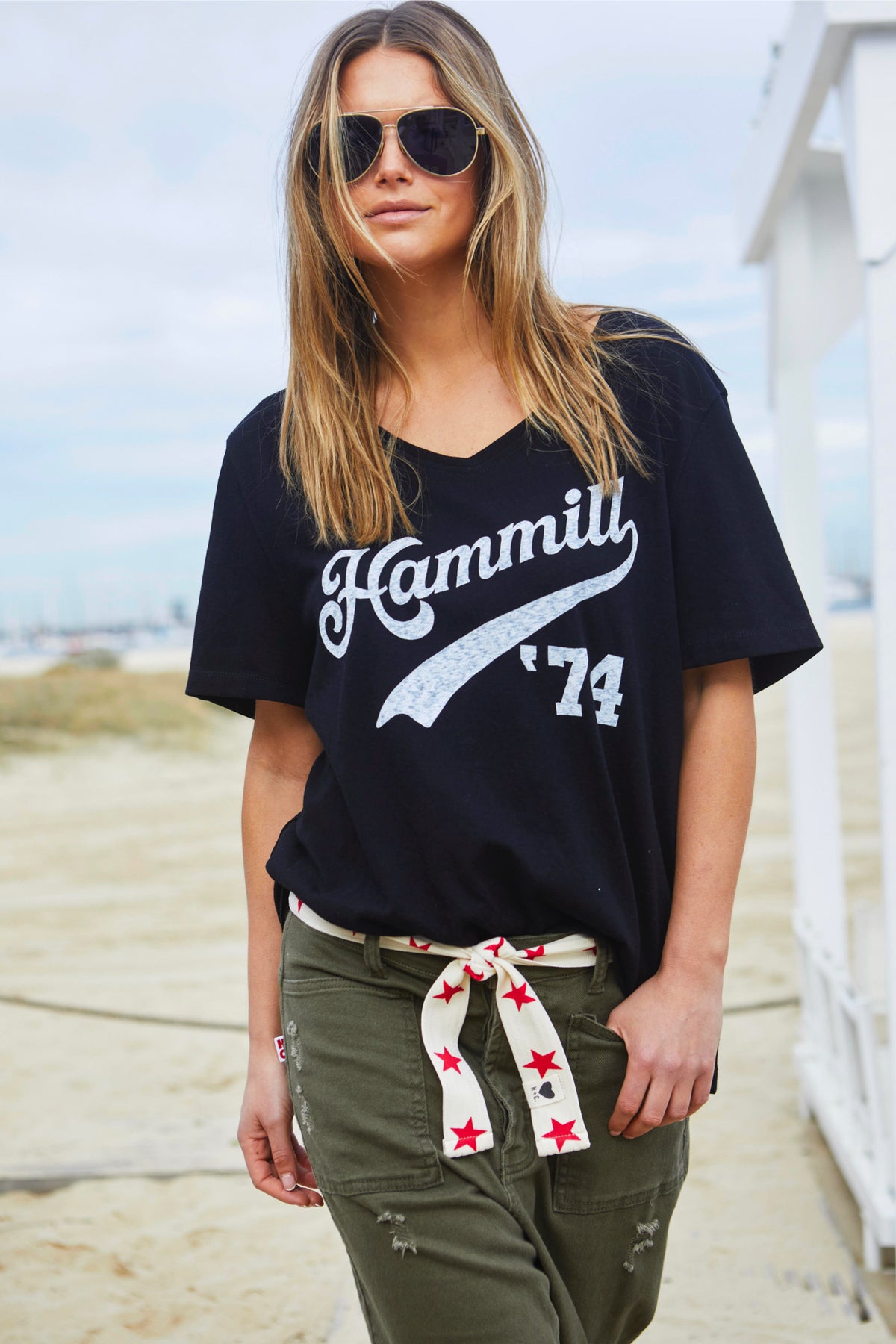 Hammill 74 Logo V-Neck Tee Black
