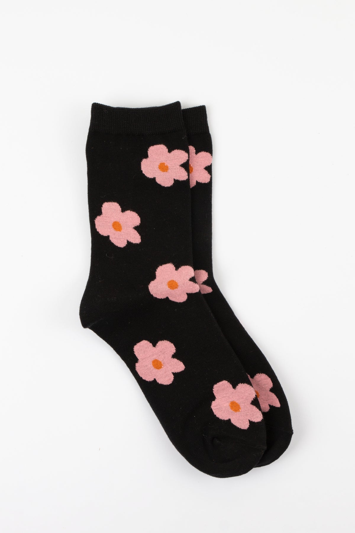 Black With Pink Flowers Socks