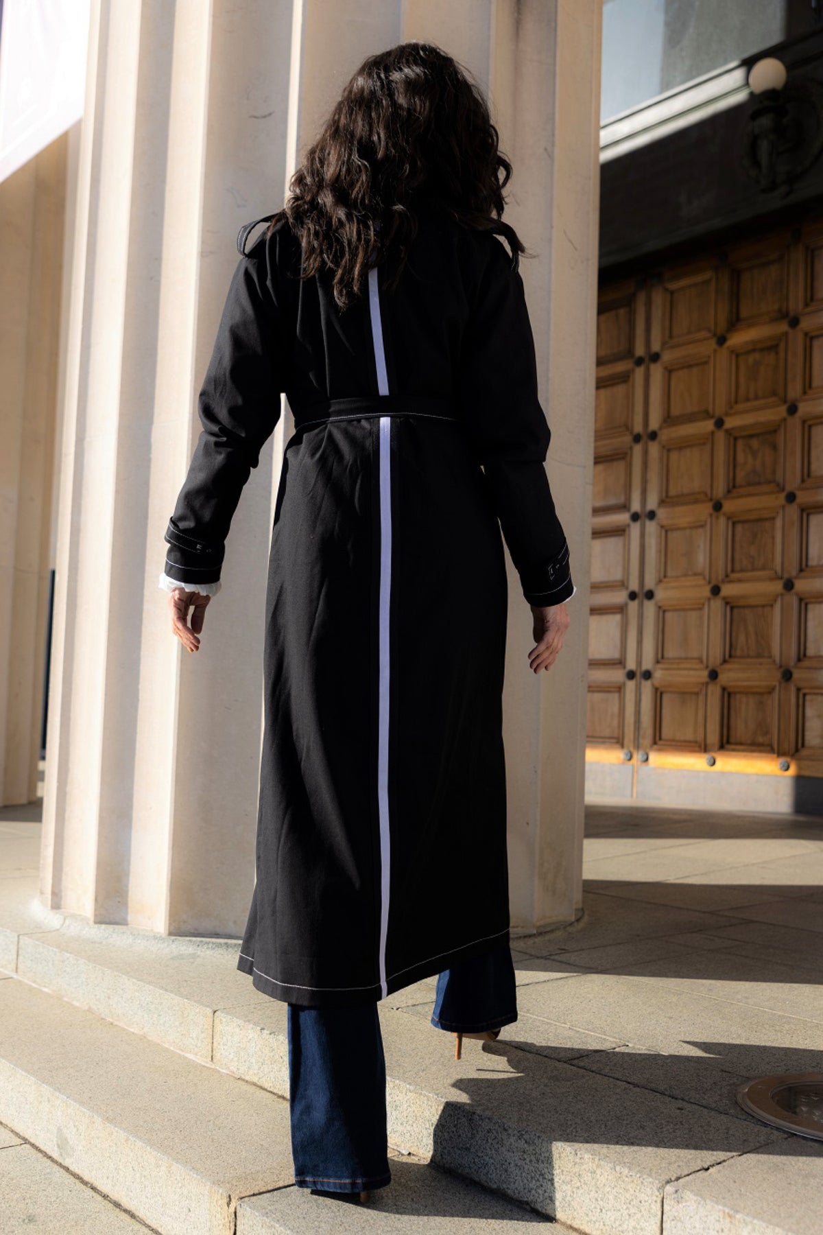 Swan Trench Coat Black and White Linen