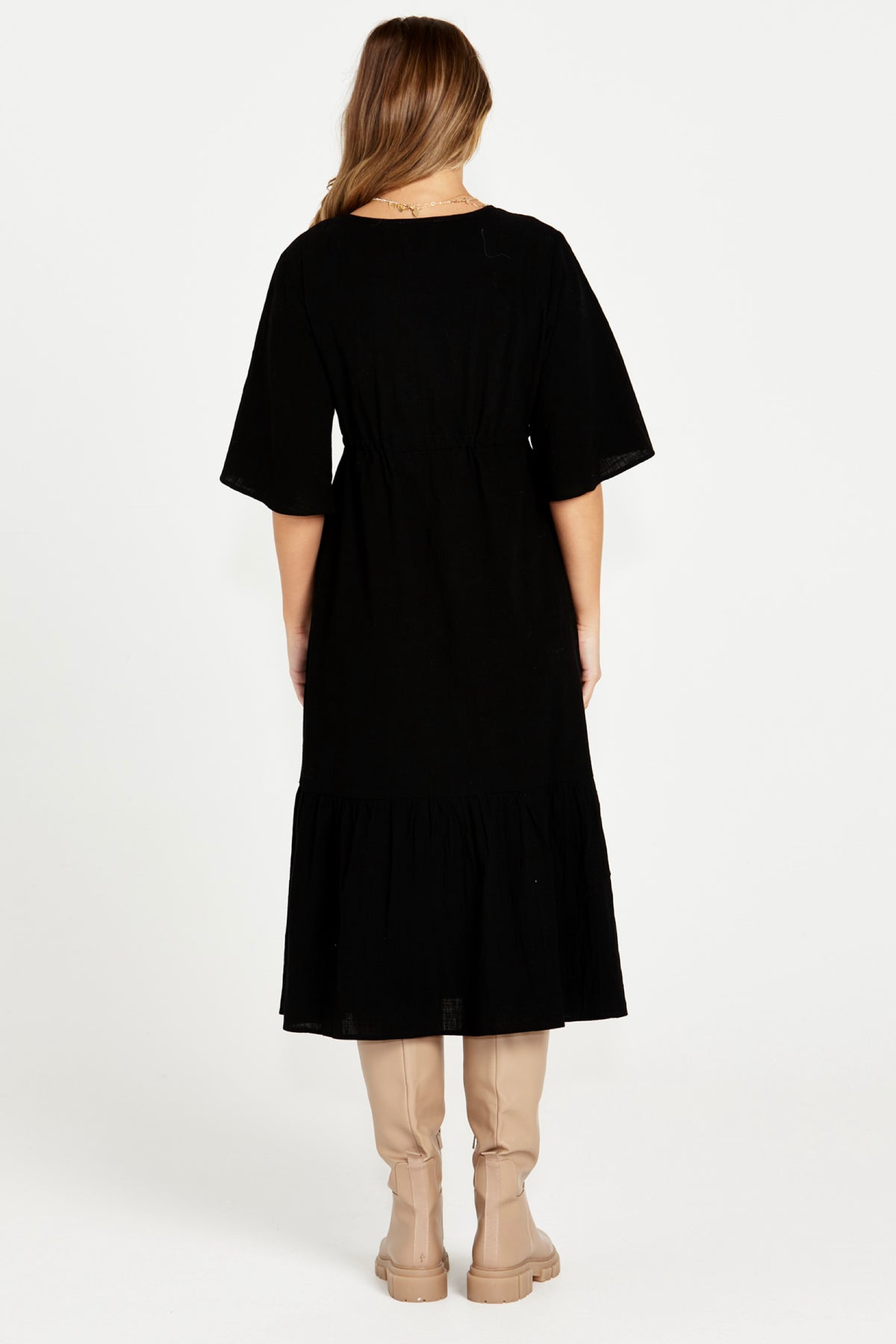 Sonya Midi Tiered Dress Black