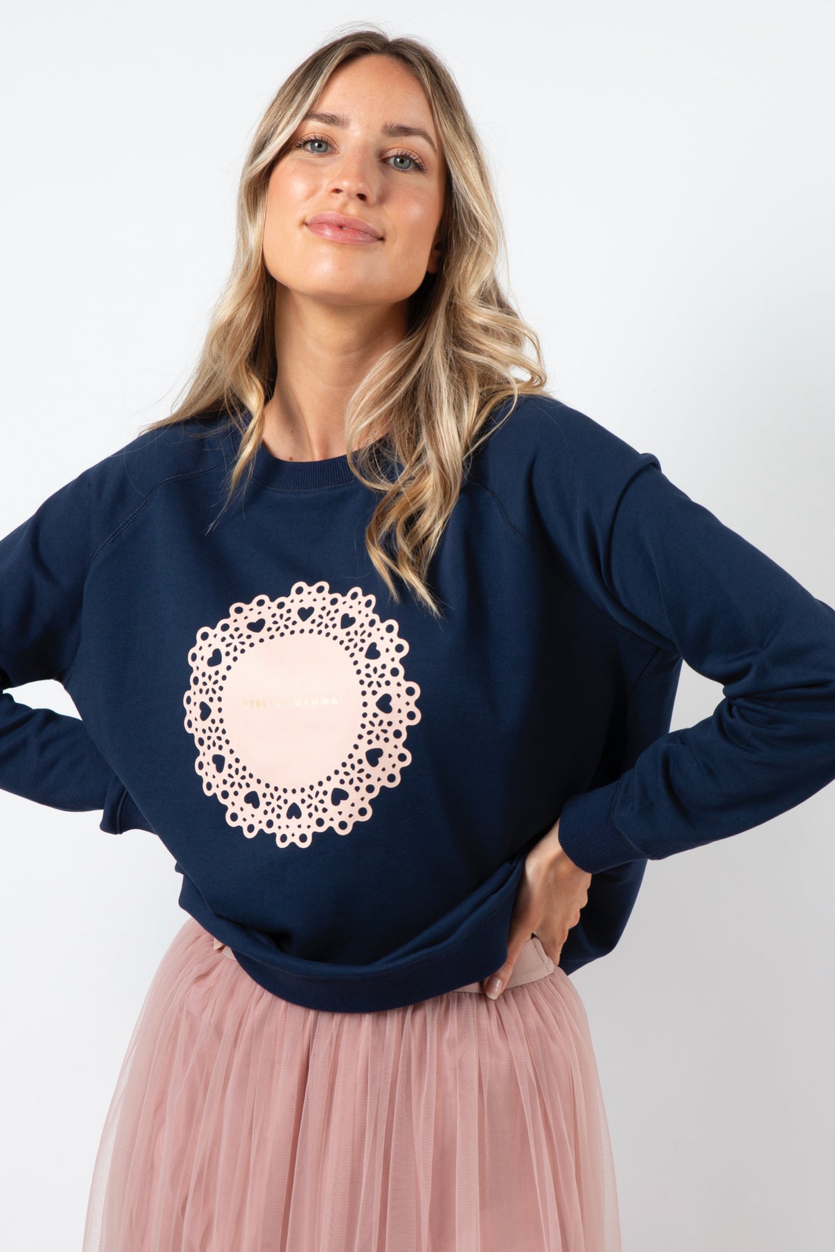 Classic Sweater Navy With Blush Doily