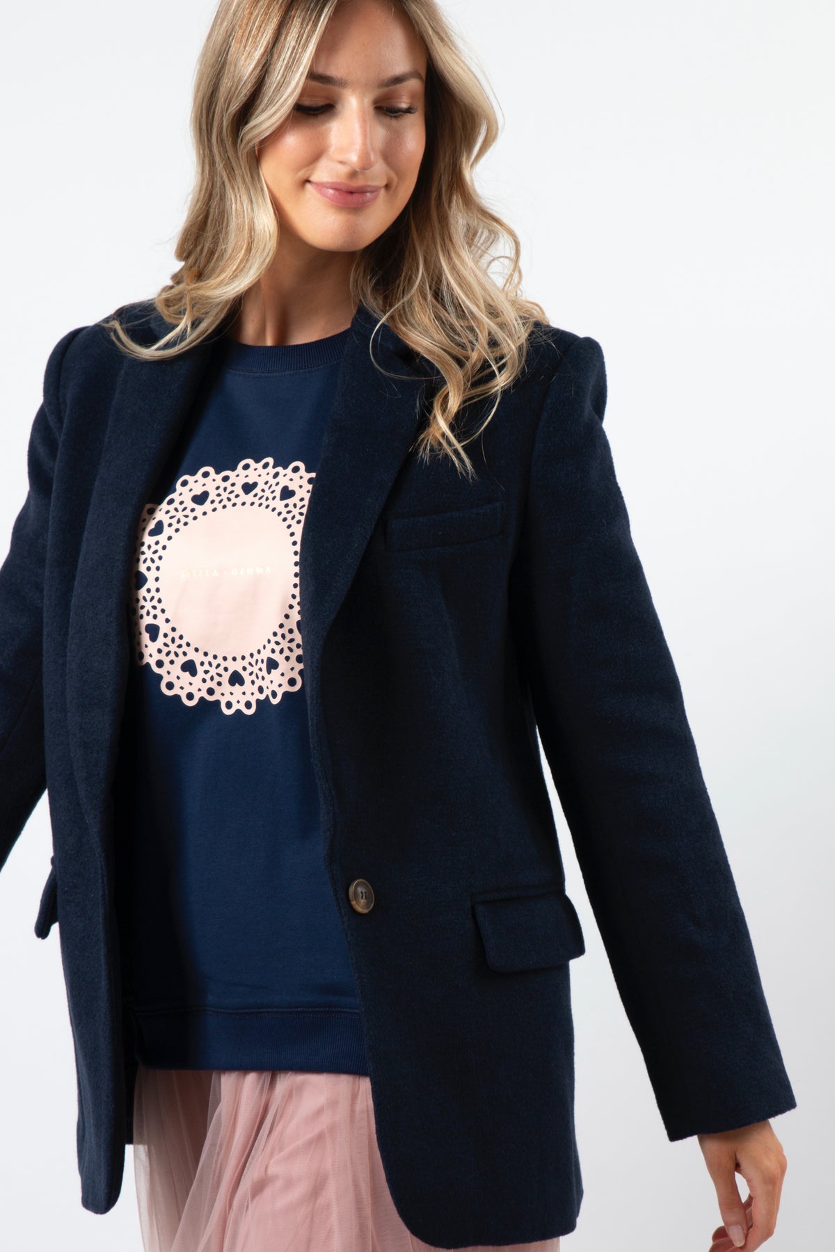 Classic Sweater Navy With Blush Doily