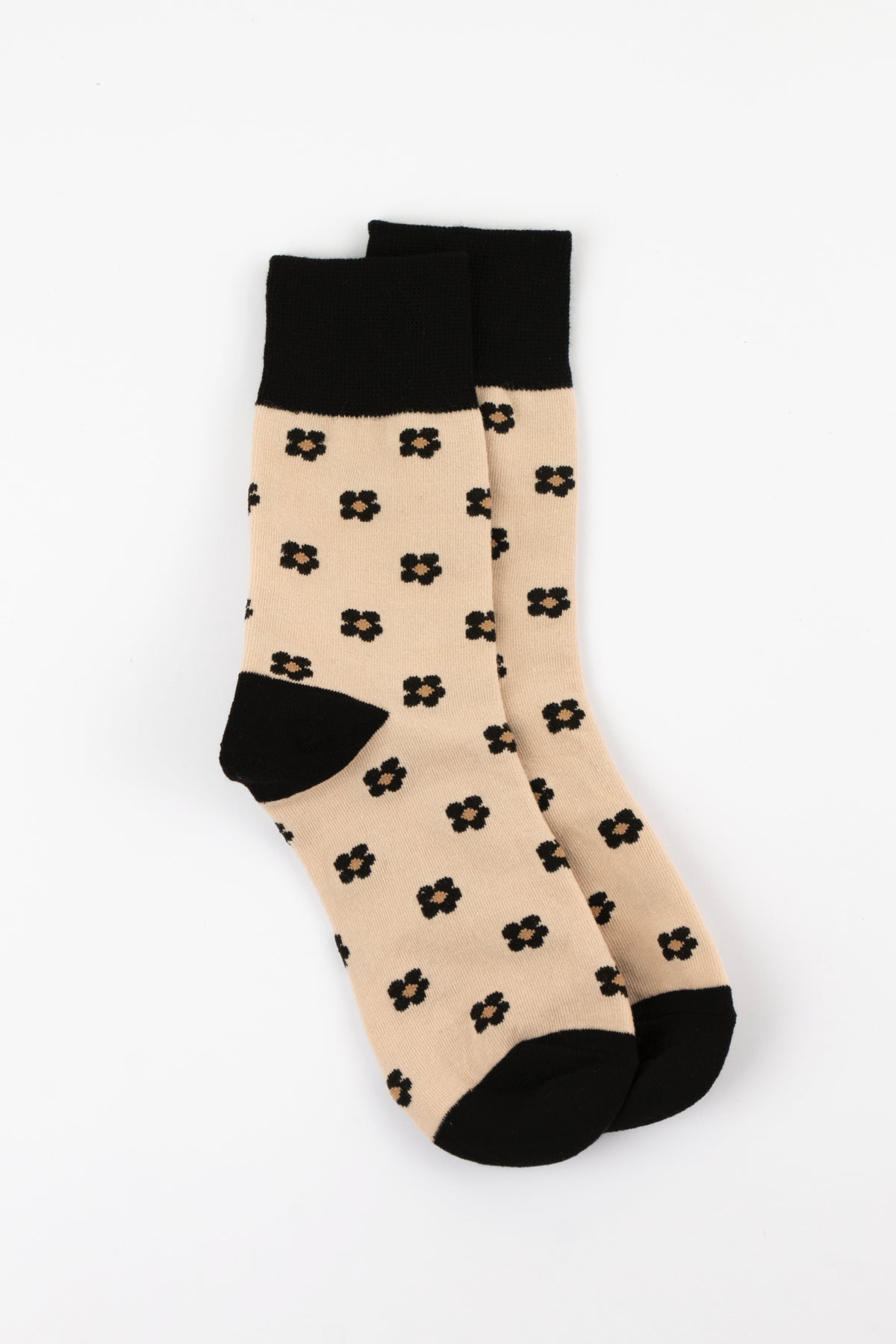 Taupe With Black Flowers Socks