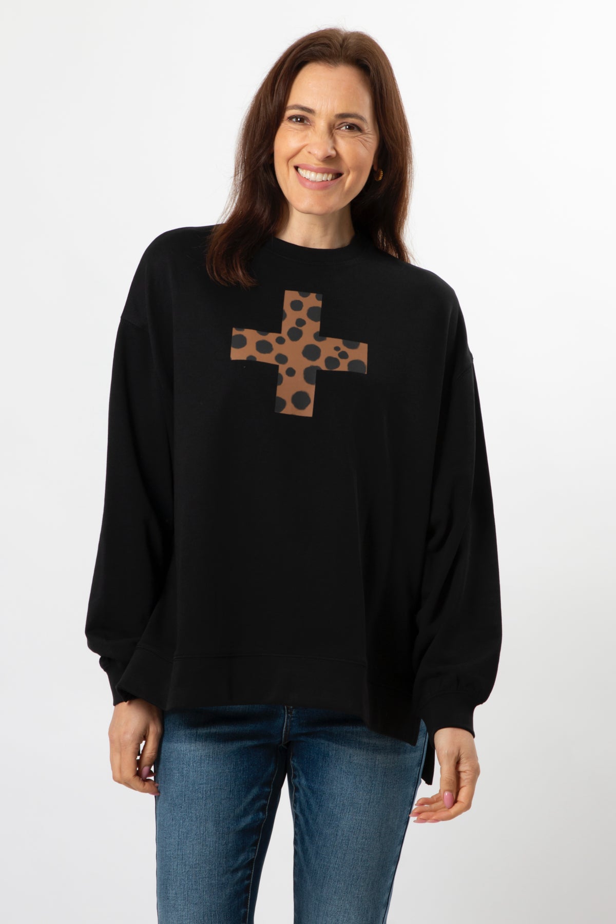 Sunday Sweater Black Choco Cheetah Cross