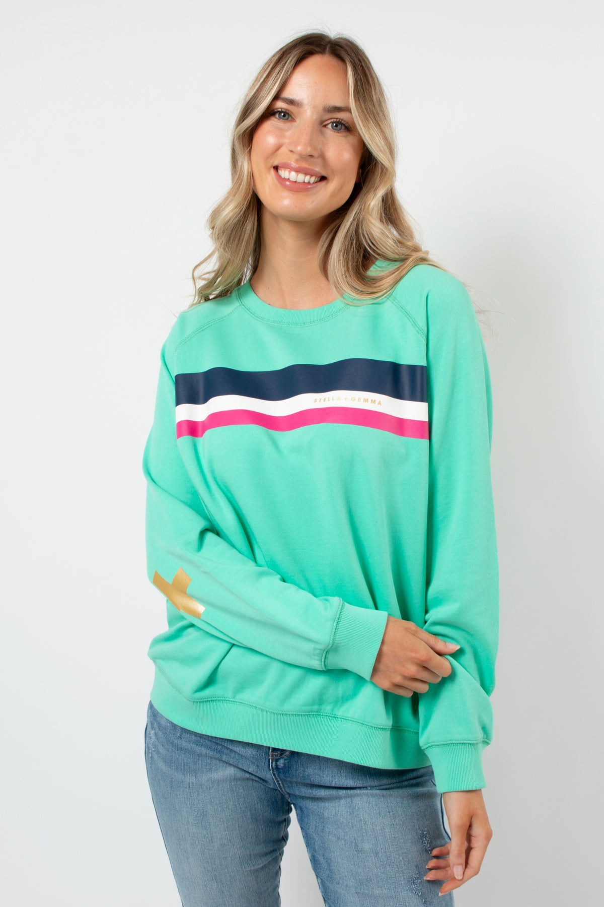 Classic Sweater Spearmint With Stripes - PREORDER DELIVERY END APRIL