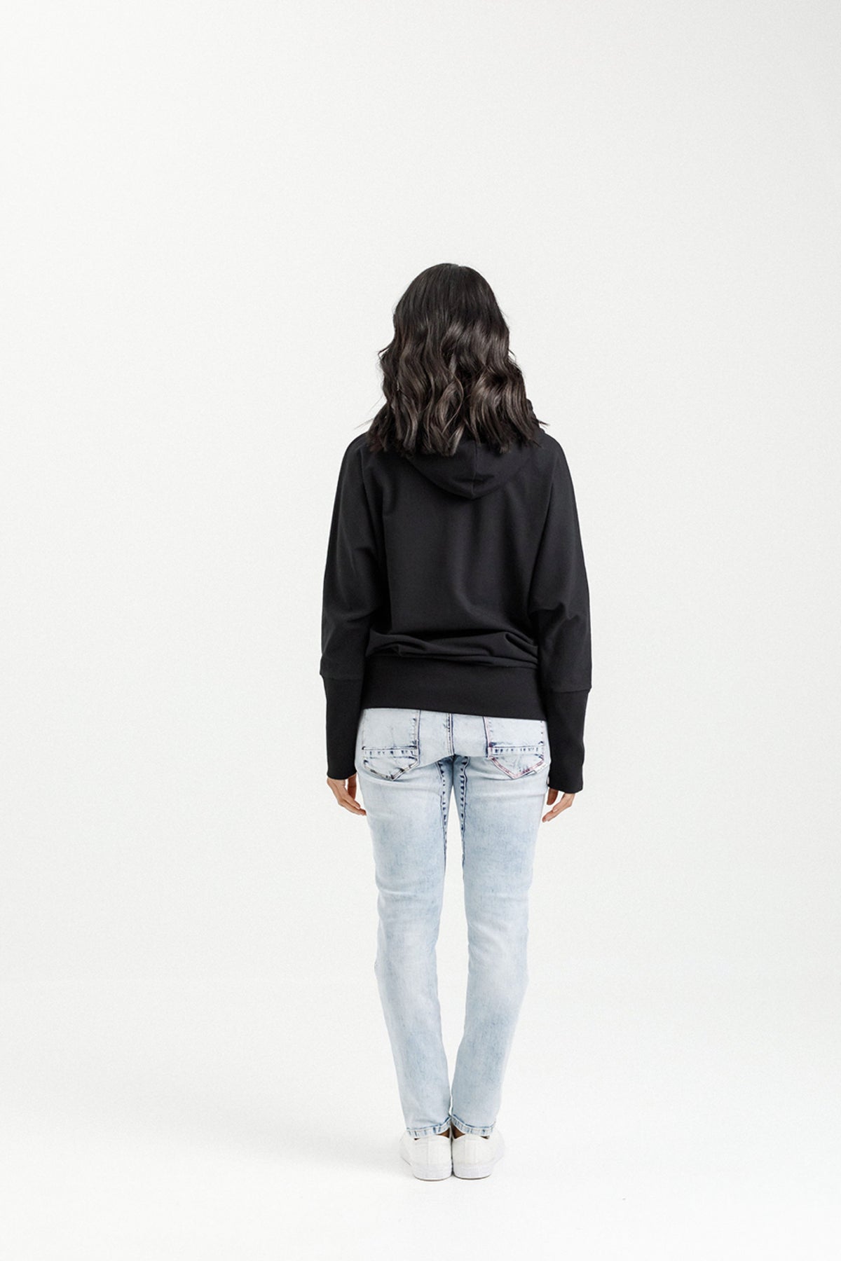 Ellen Hoodie Black With Irregular Pink Stripe