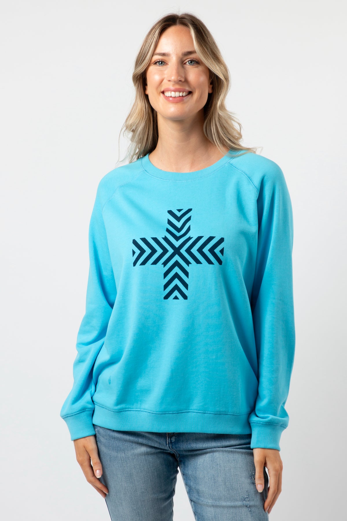 Classic Sweater Sky Blue With Chervon Cross