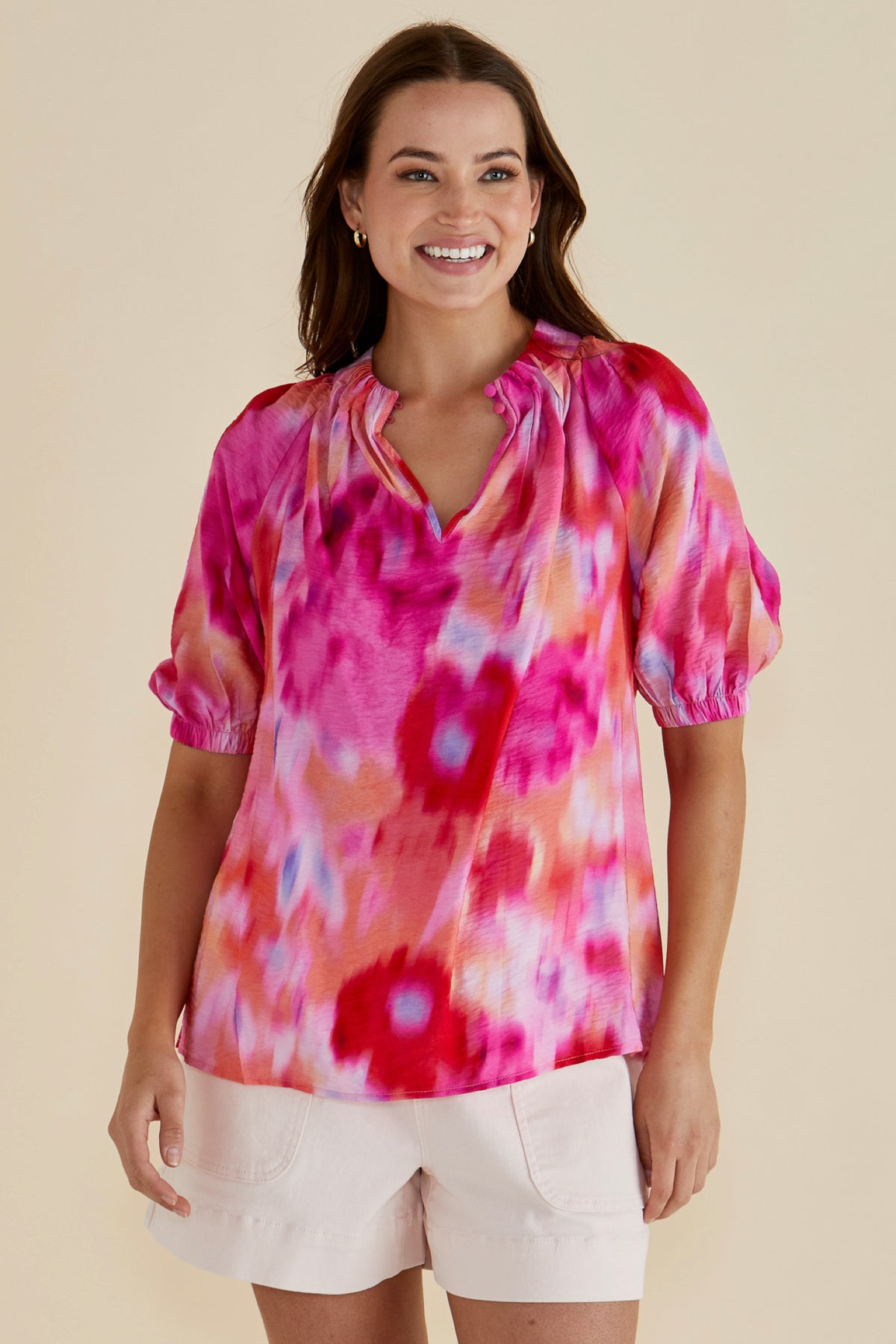 Joanne Blouse Floral Abstract Print Pink