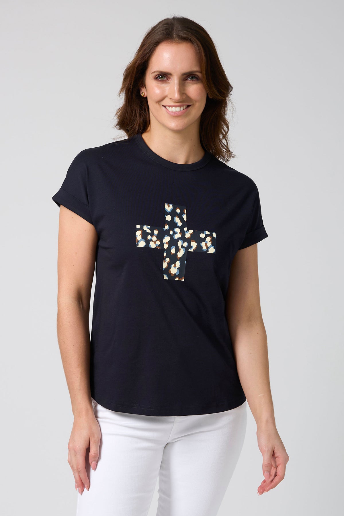 Soho Cuff Tee Deep Navy Leopard Cross