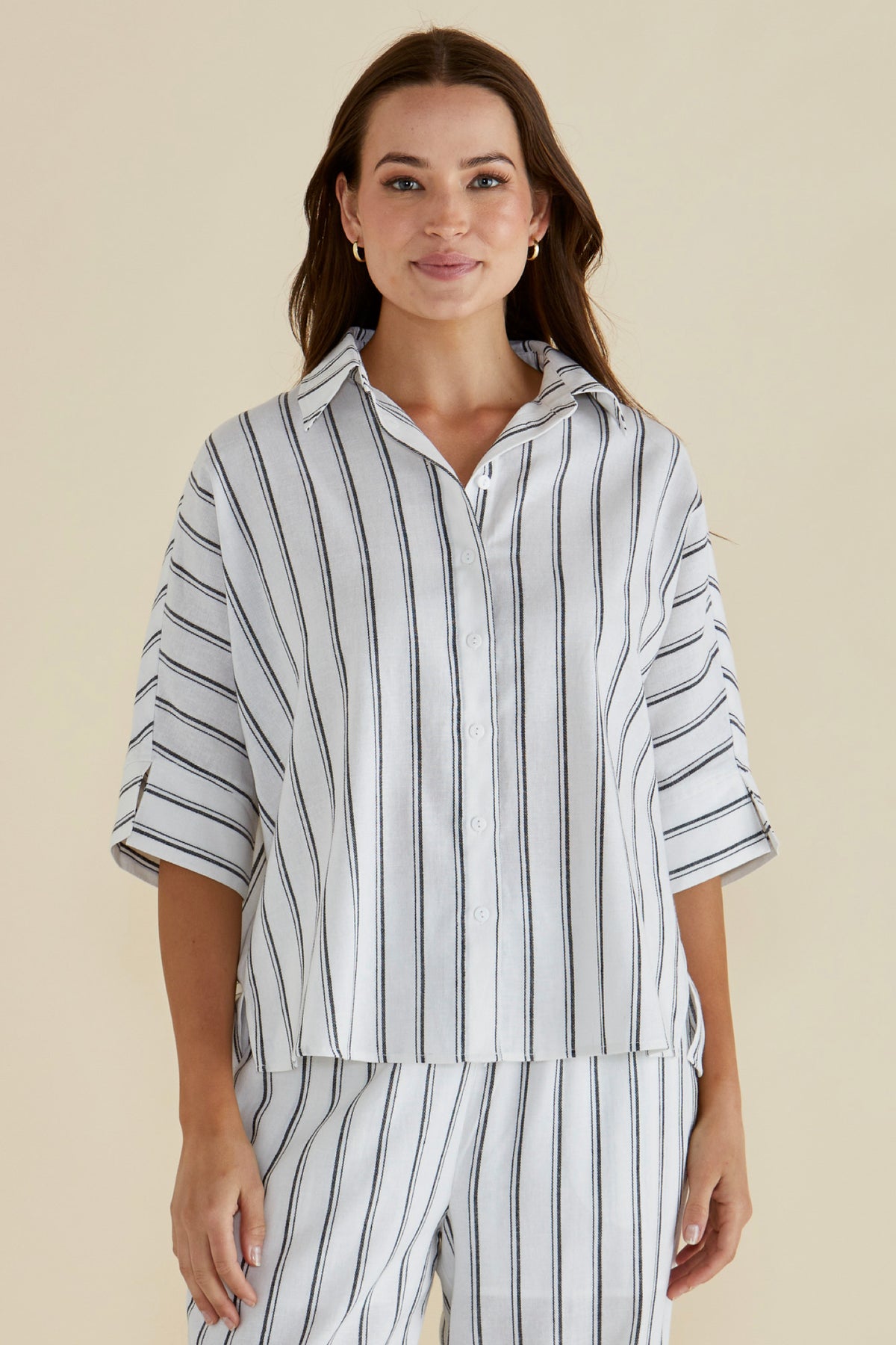 Lynwood Linen Shirt Black White Stripe