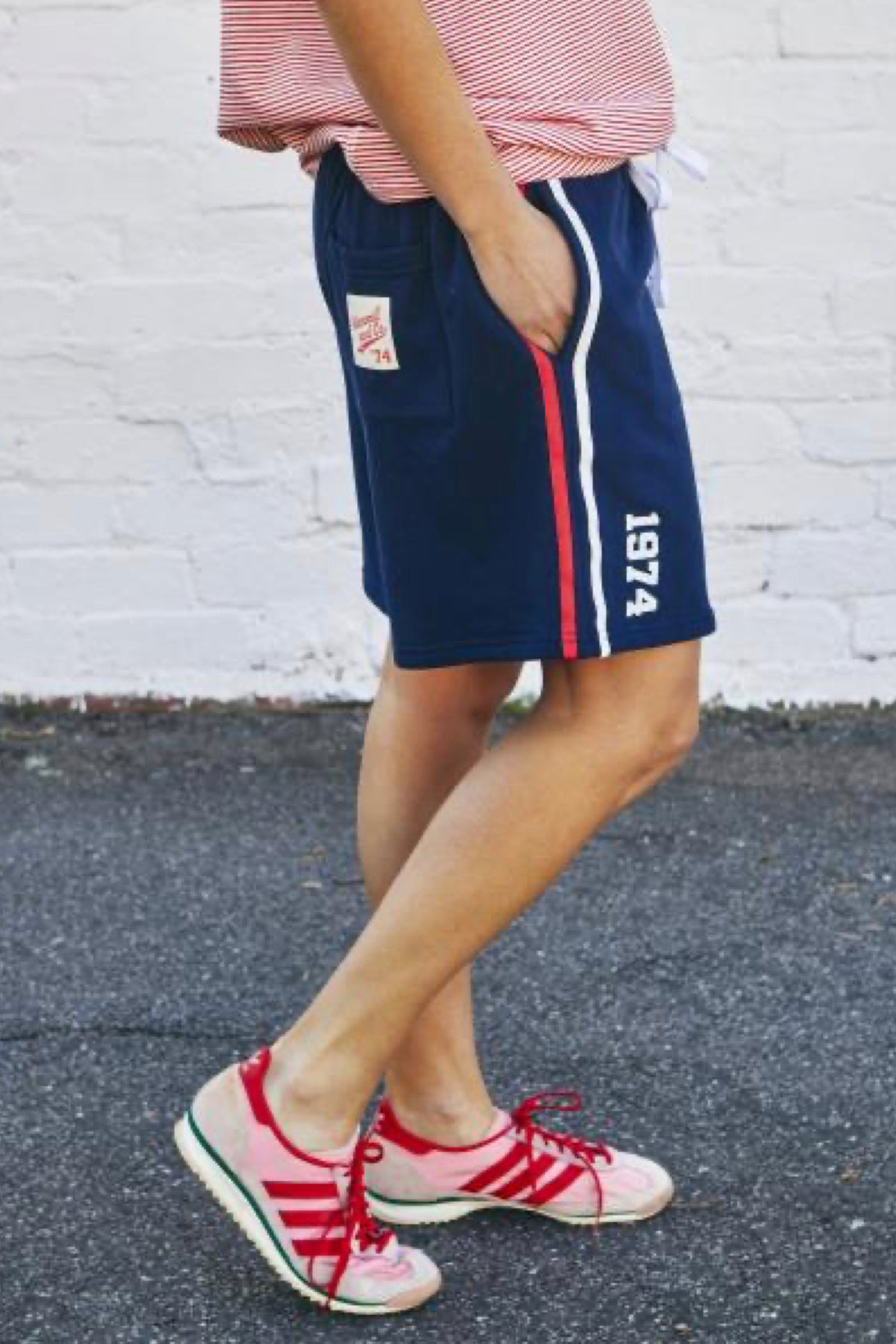 Retro Stripe Shorts With Side Stripes Navy