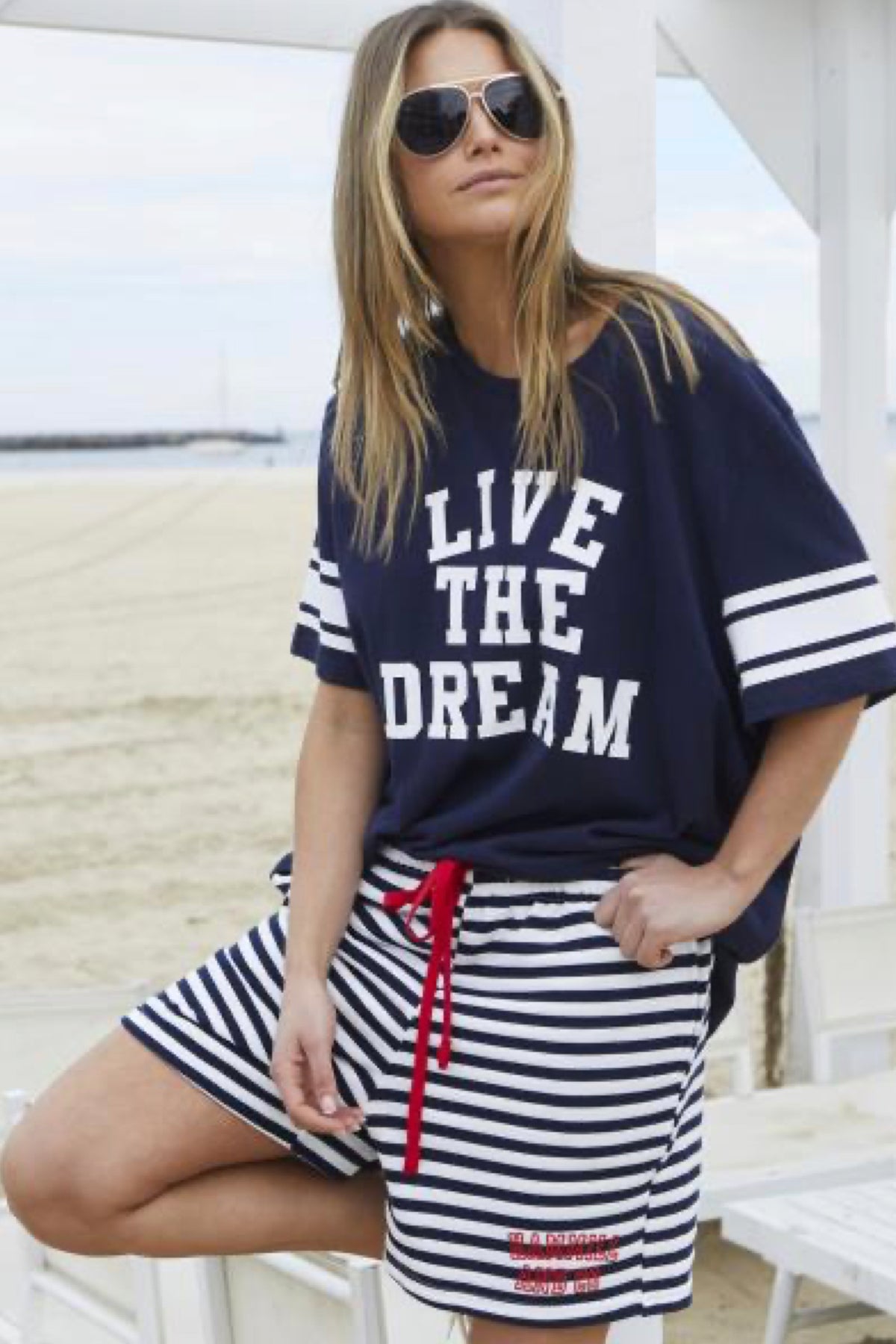 Retro Stripe Shorts Navy White
