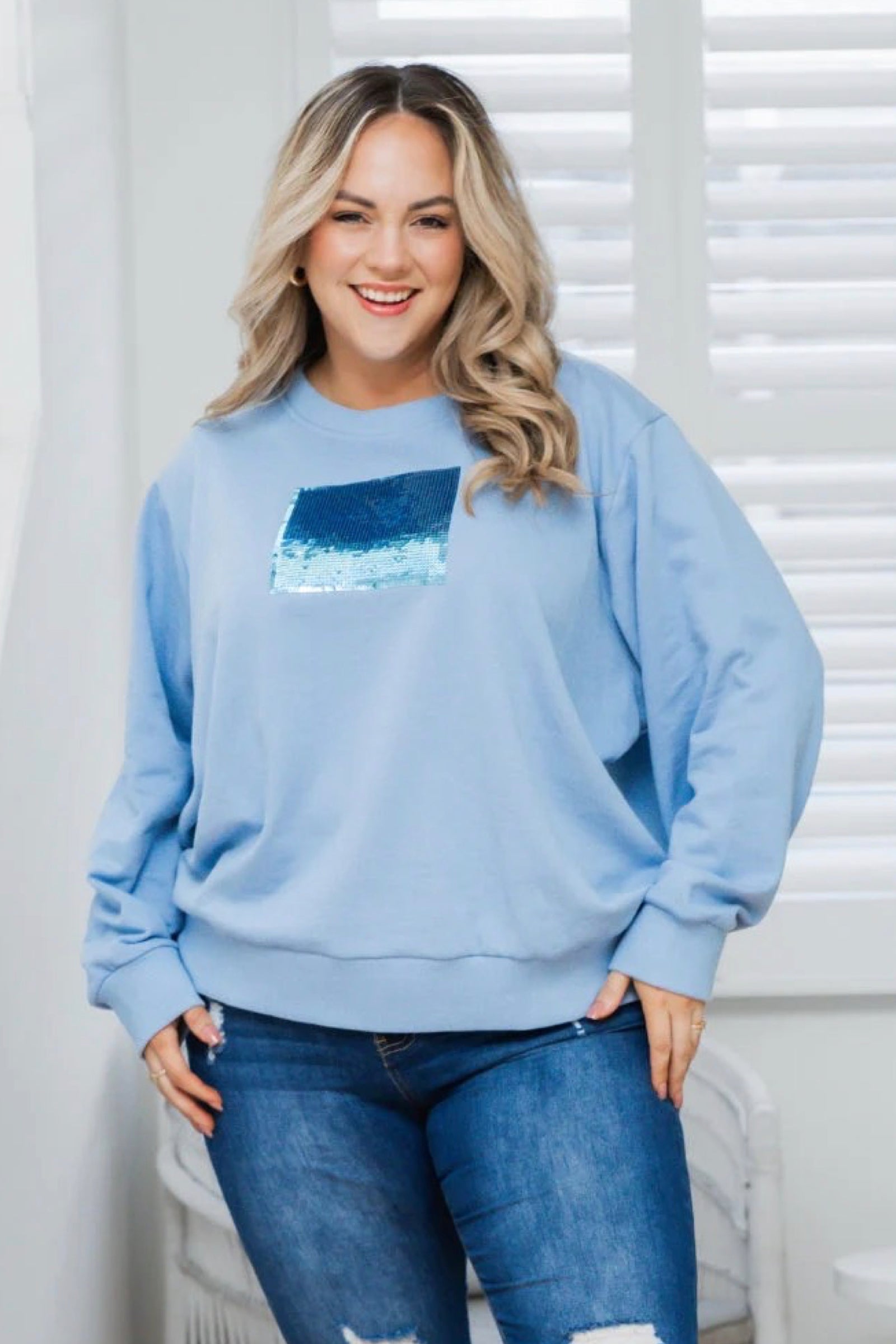 Sequin Cotton Sweater Sky