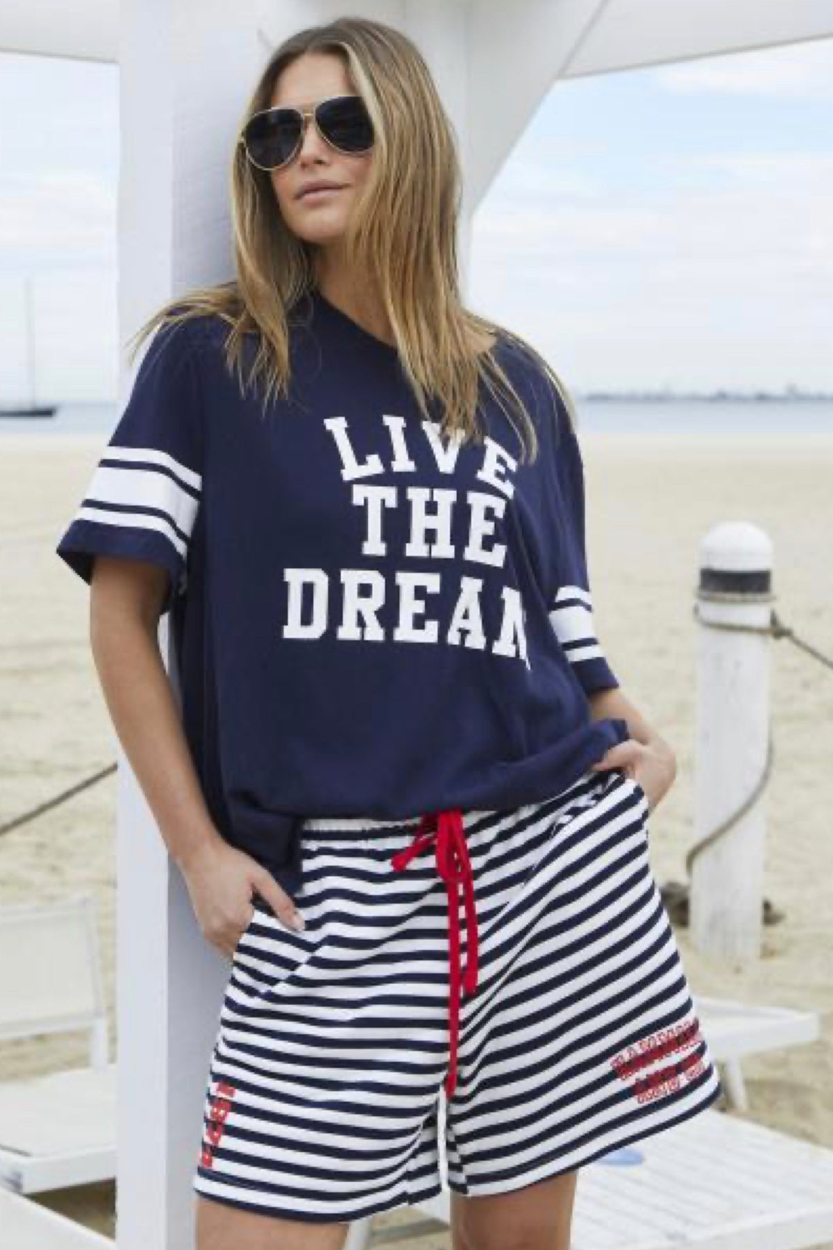 Retro Stripe Shorts Navy White