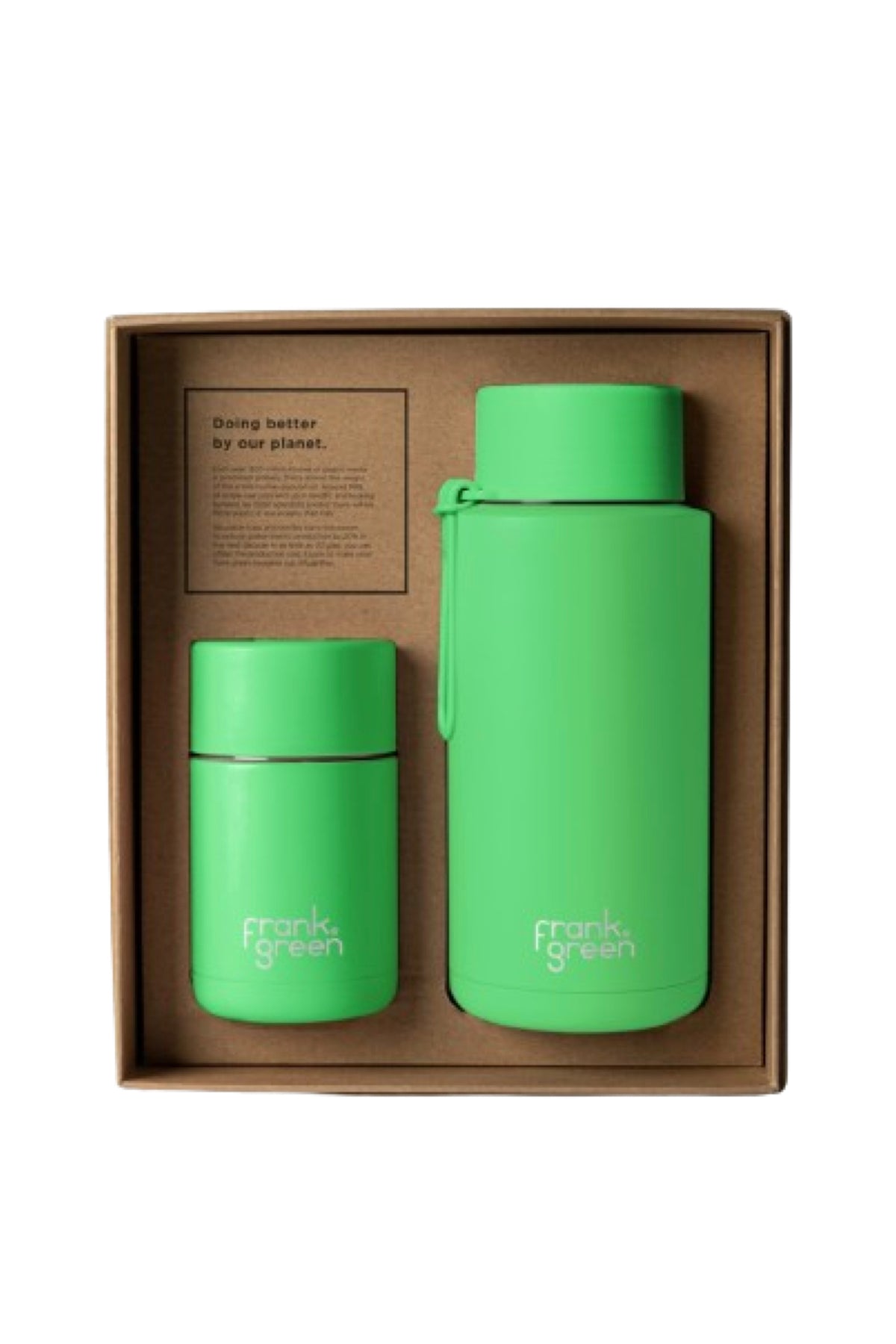 Gift Set Neon Green 10oz Ceramic Reusable Cup (Push Button) + 34oz Ceramic Reusable Straw Lid Bottle