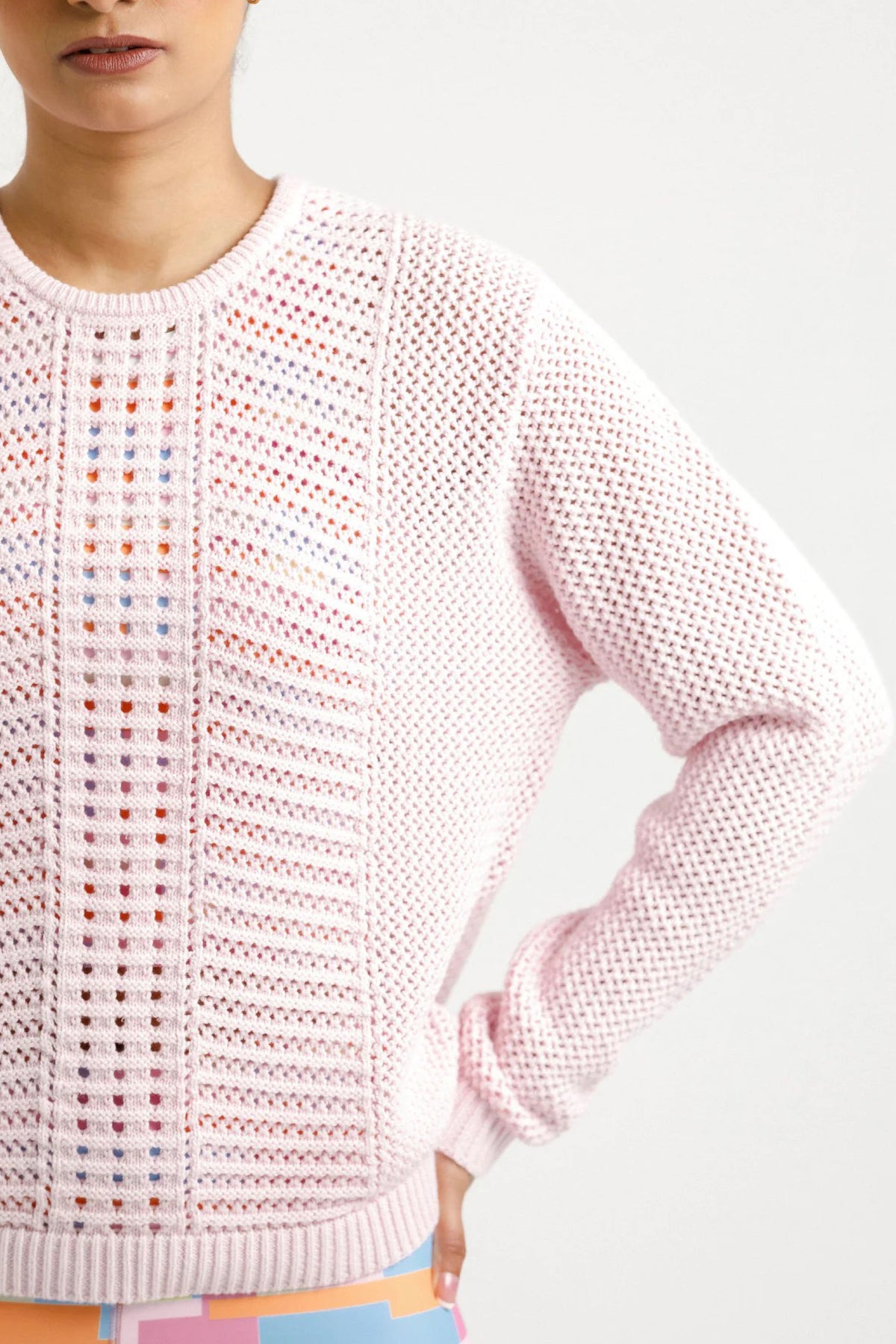 Crochet Crop Long Sleeve Tee Pastel Pink