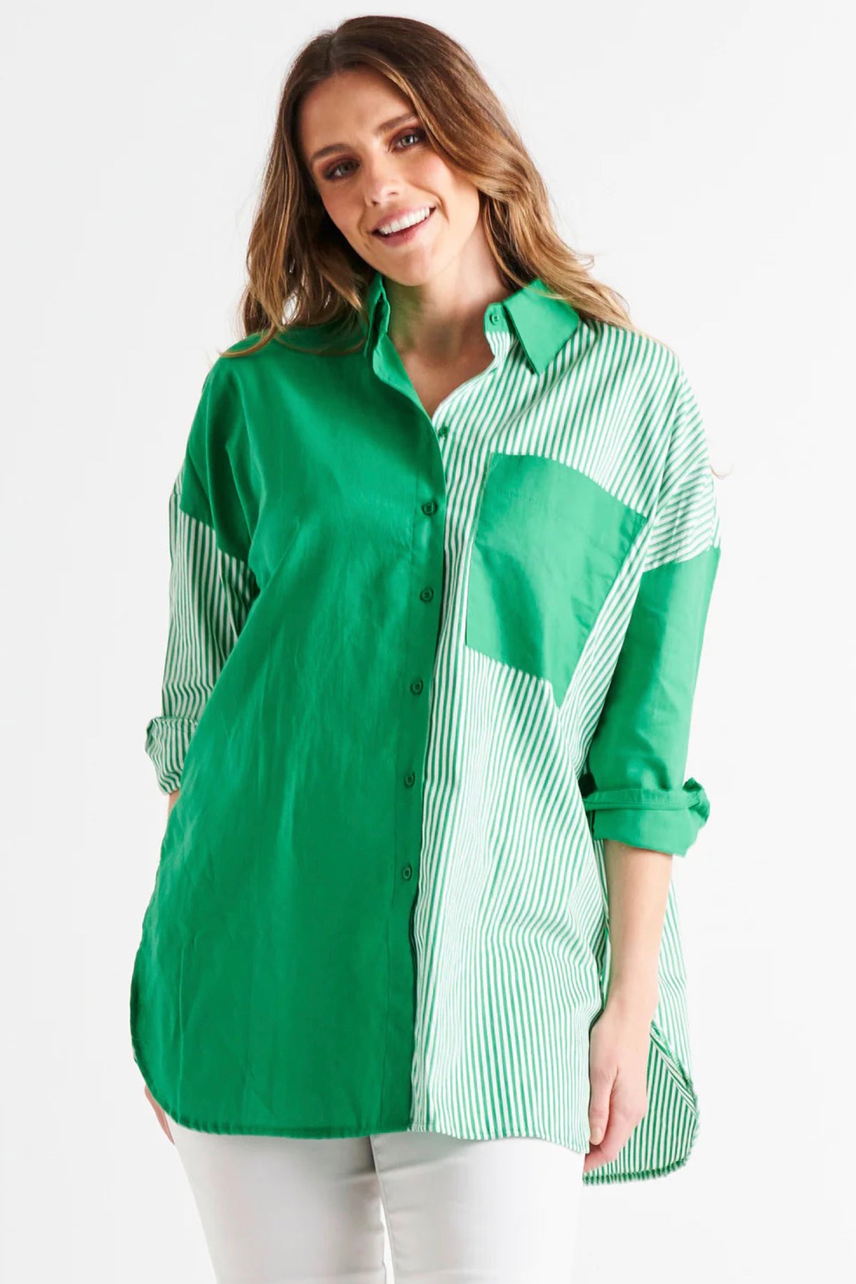 Quinn Shirt Green Stripe Block