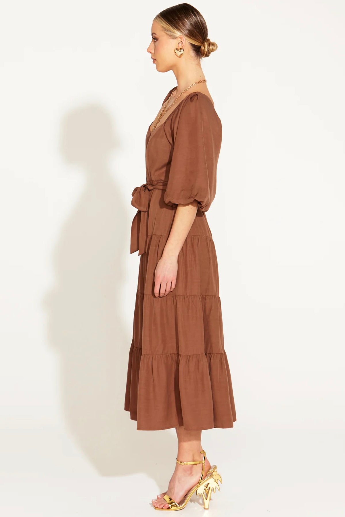 One And Only Tiered Midi Dress Mocha