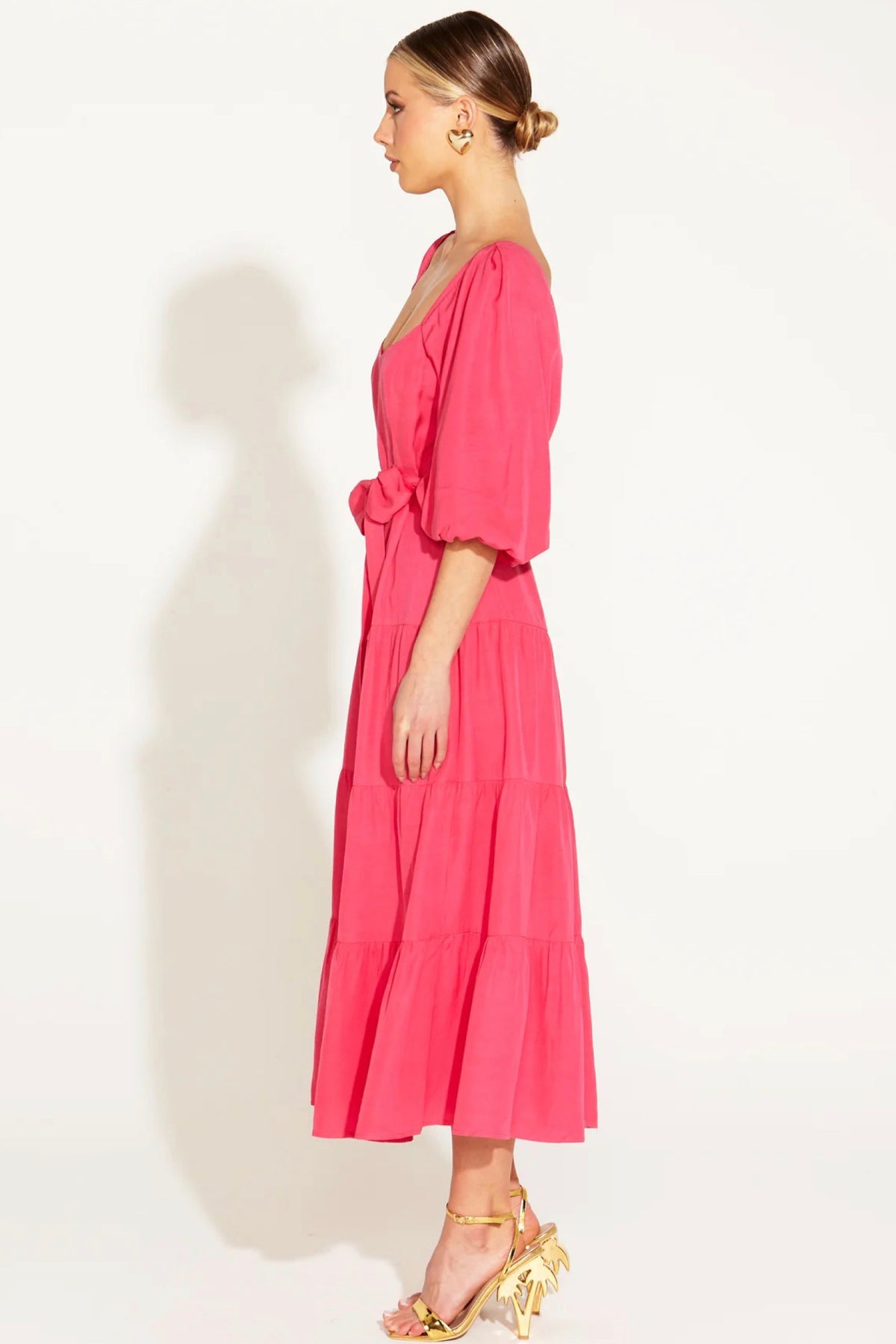 One And Only Tiered Midi Dress Hot Pink