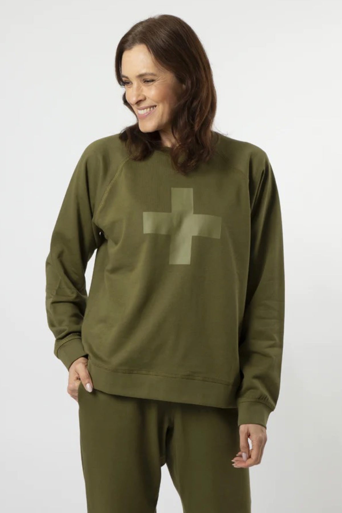 Everyday Sweater Khaki Cross
