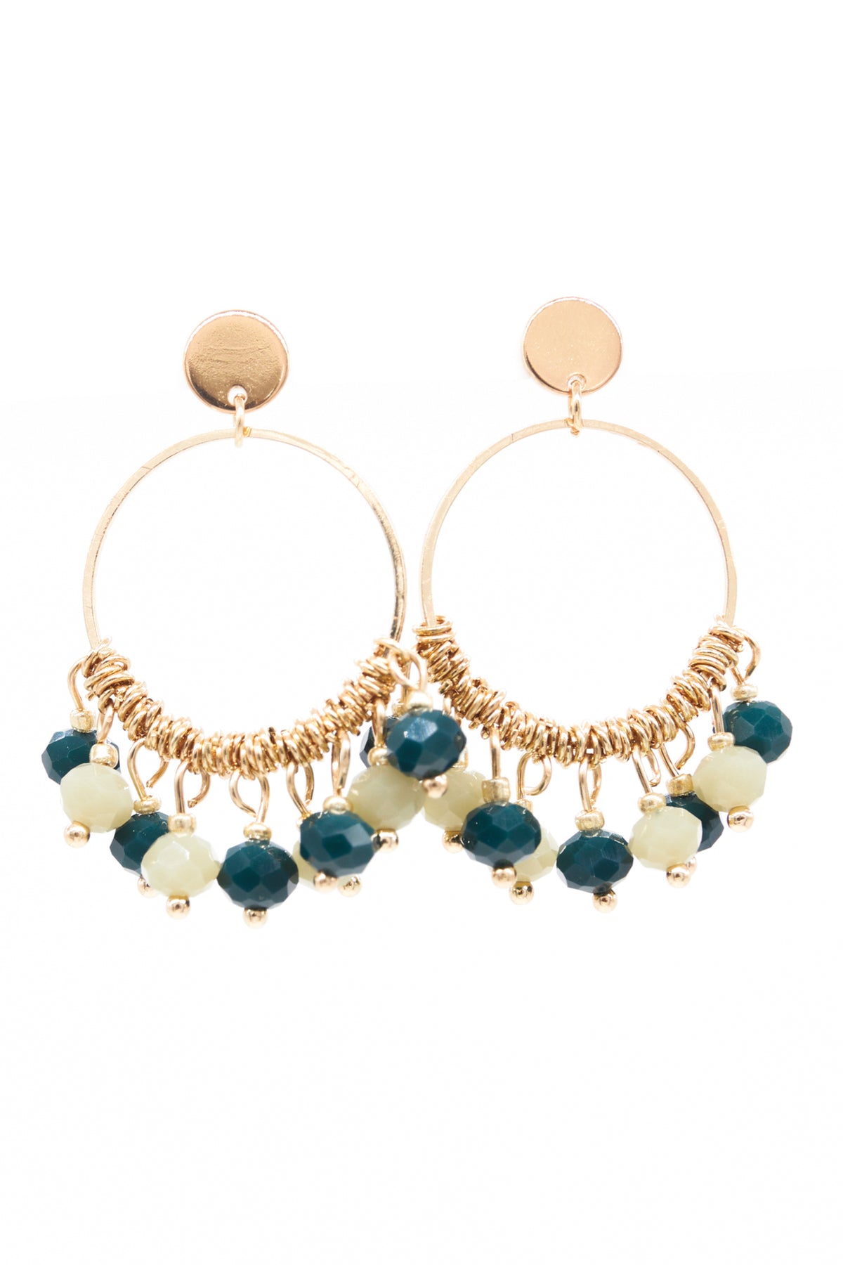Gold Hoop Earrings With Emerald Beads