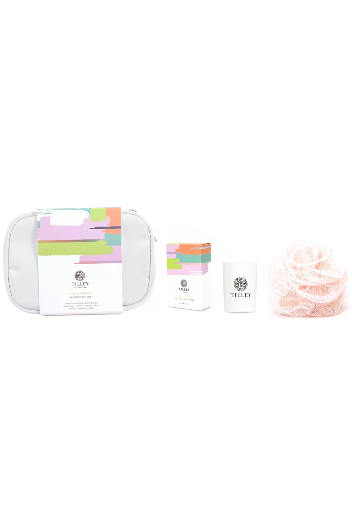 Pamper Set Pear & Freesia Candle, Soap & Loofah