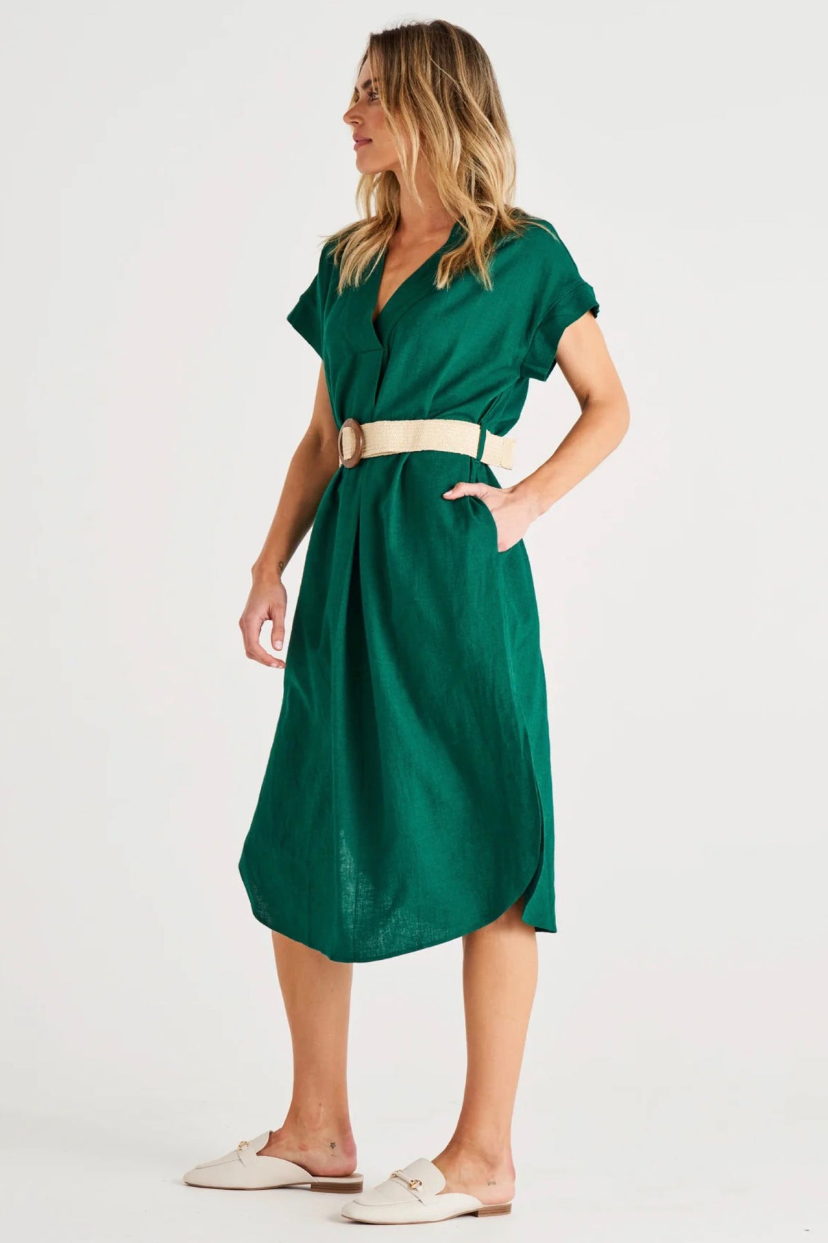 Roma Linen Dress Hunter Green