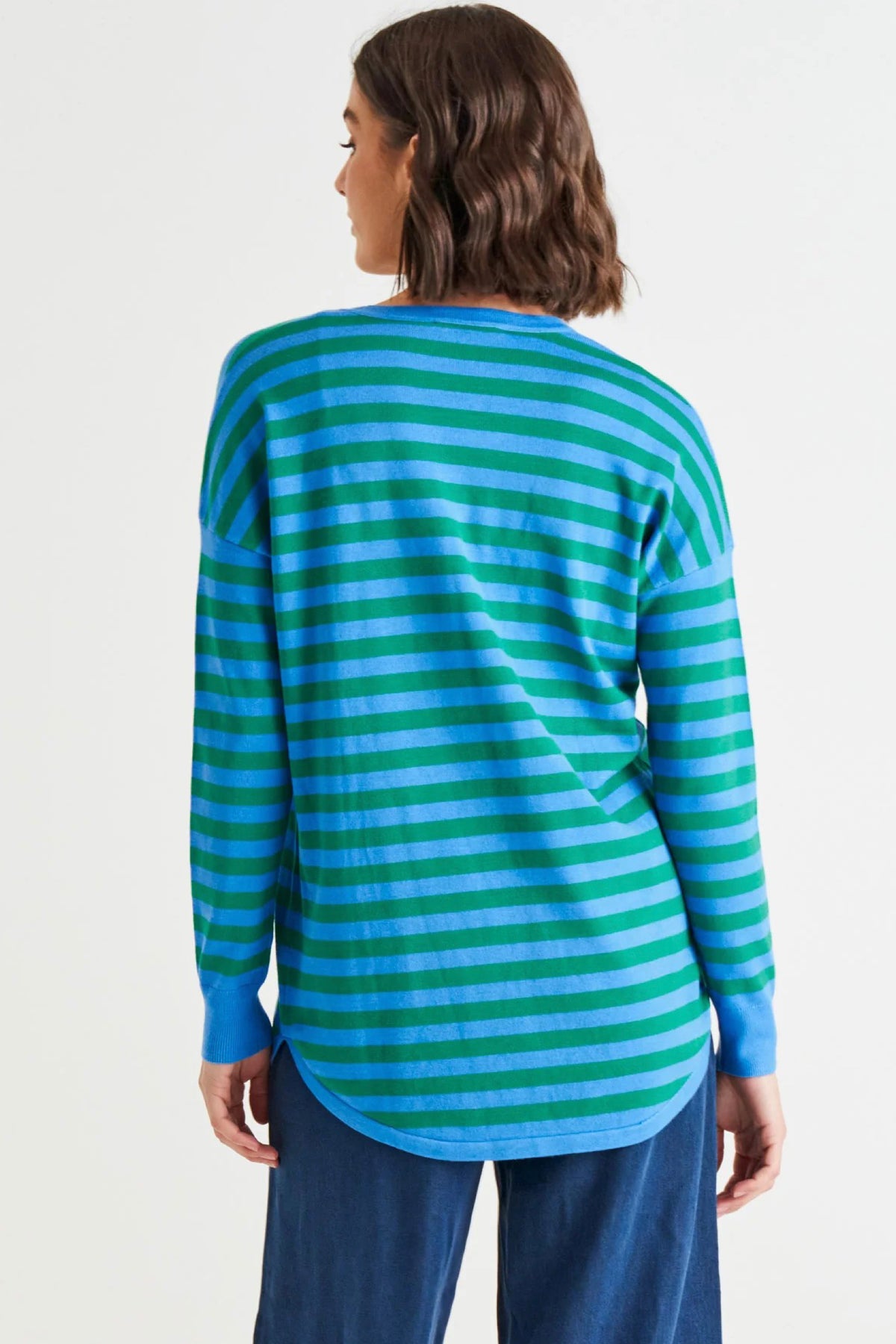 Sophie Knit Jumper Green/Blue Stripe