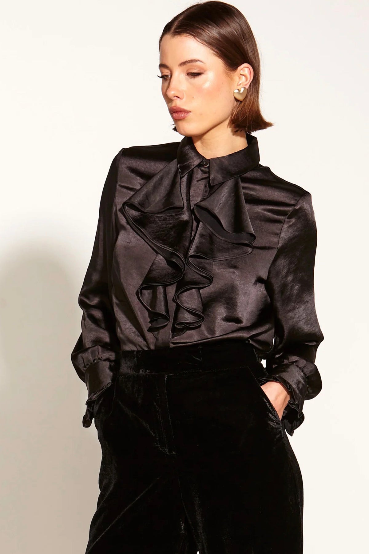Only She Knows Ruffle Shirt Black