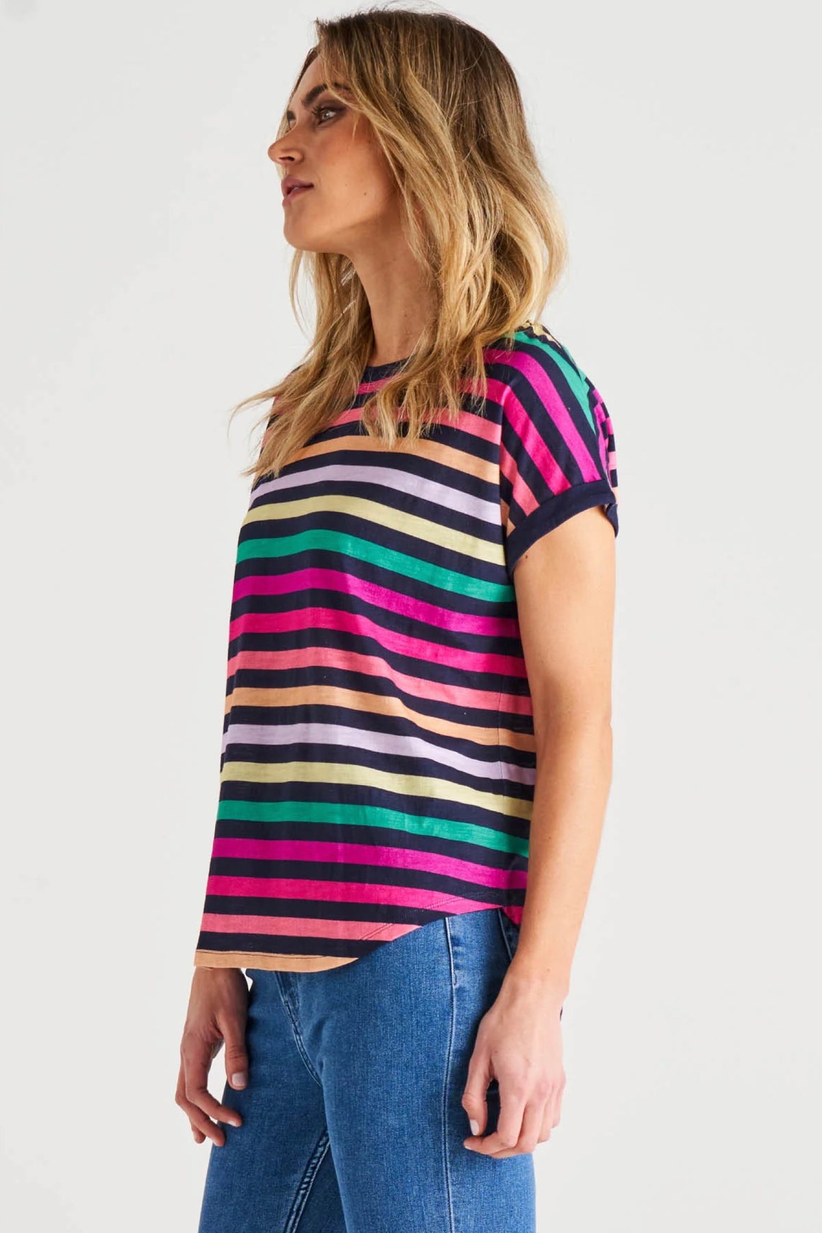 Hailey Short Sleeve Tee Rainbow Stripe
