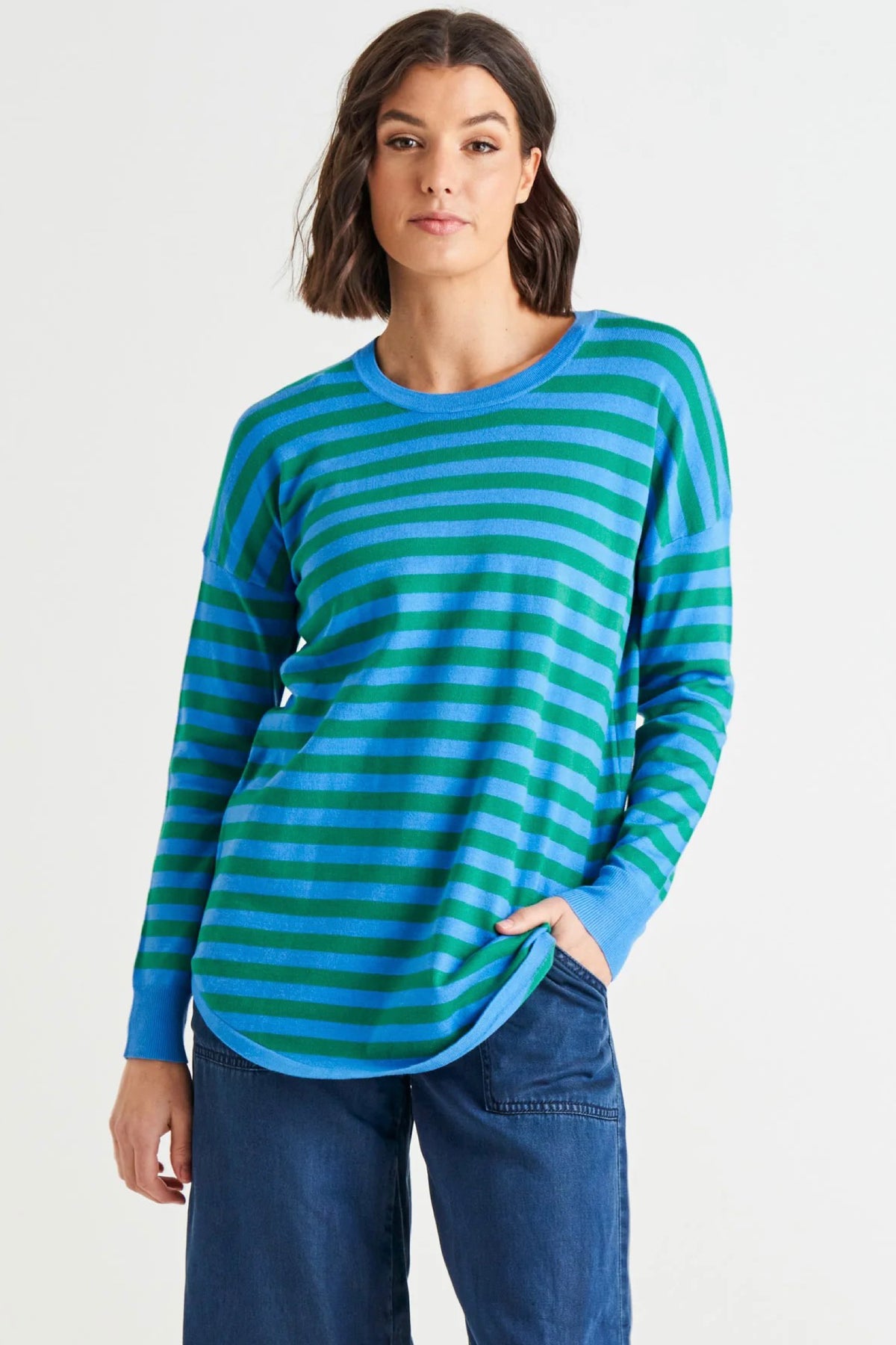 Sophie Knit Jumper Green/Blue Stripe
