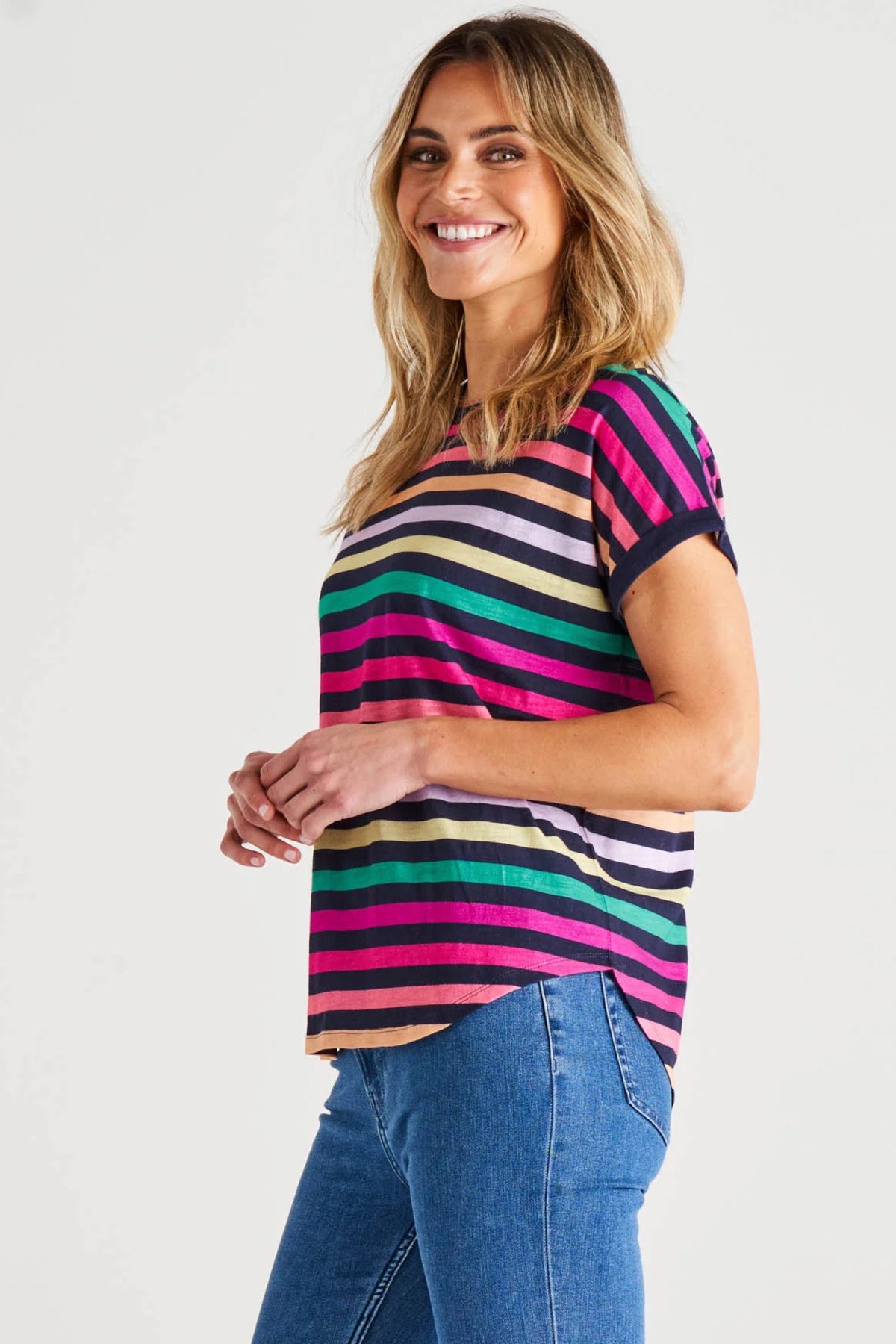 Hailey Short Sleeve Tee Rainbow Stripe