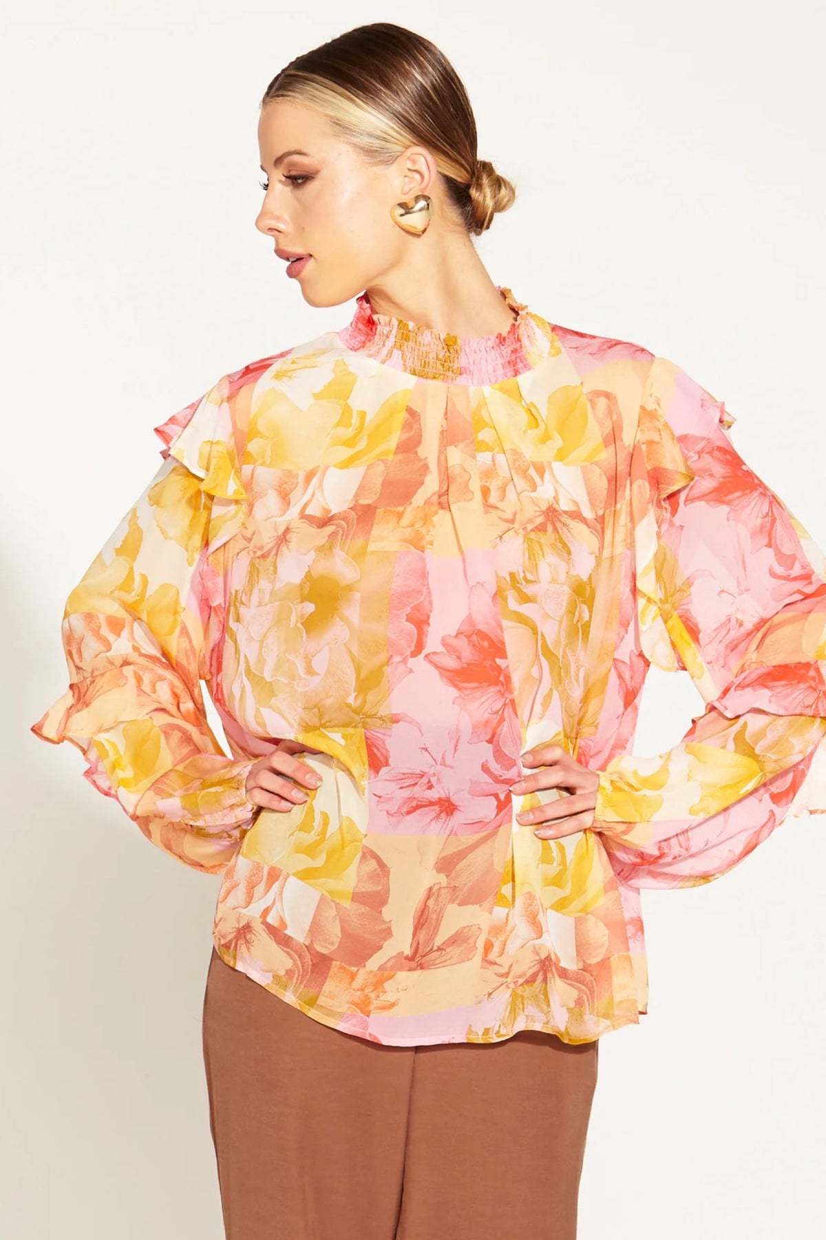 Earthly Paradise Long Sleeve Sheer Blouse Paradise Floral