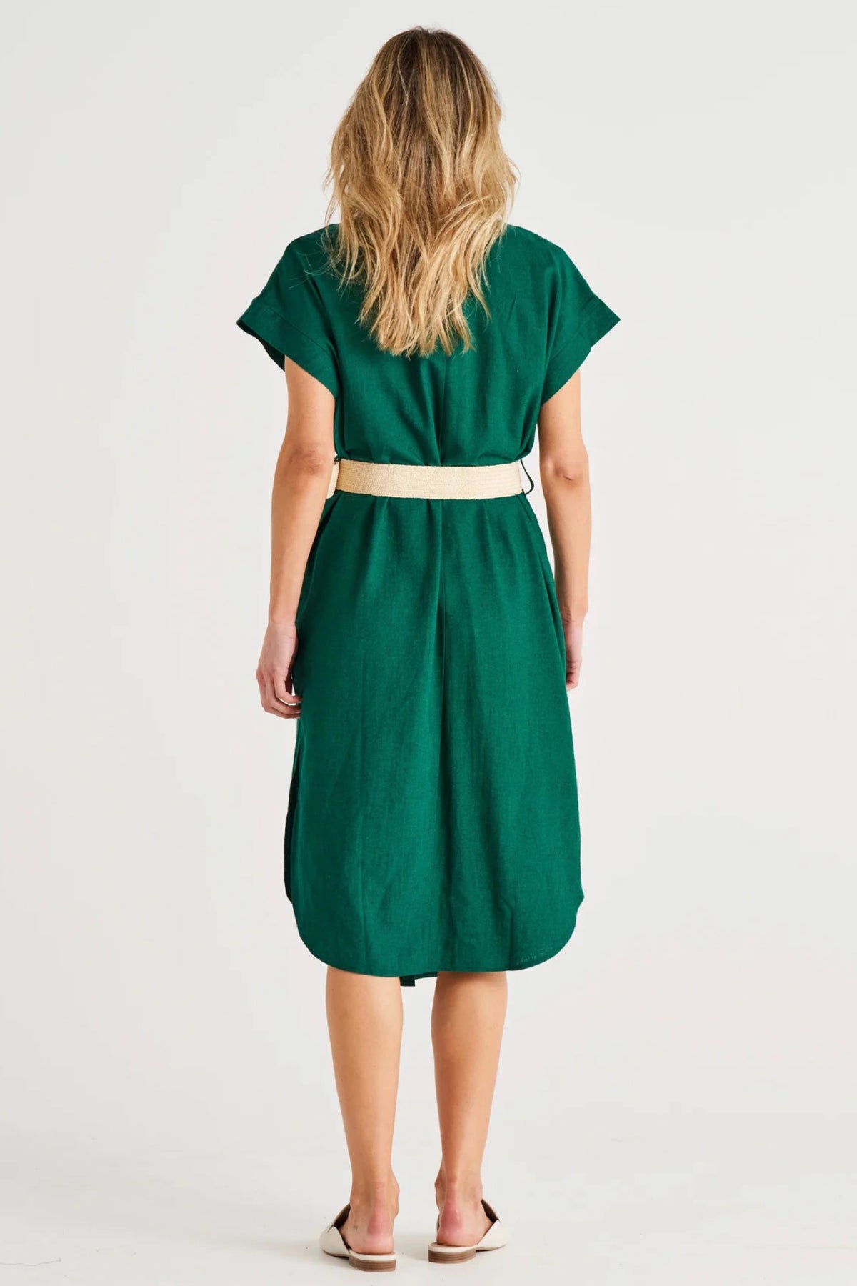 Roma Linen Dress Hunter Green