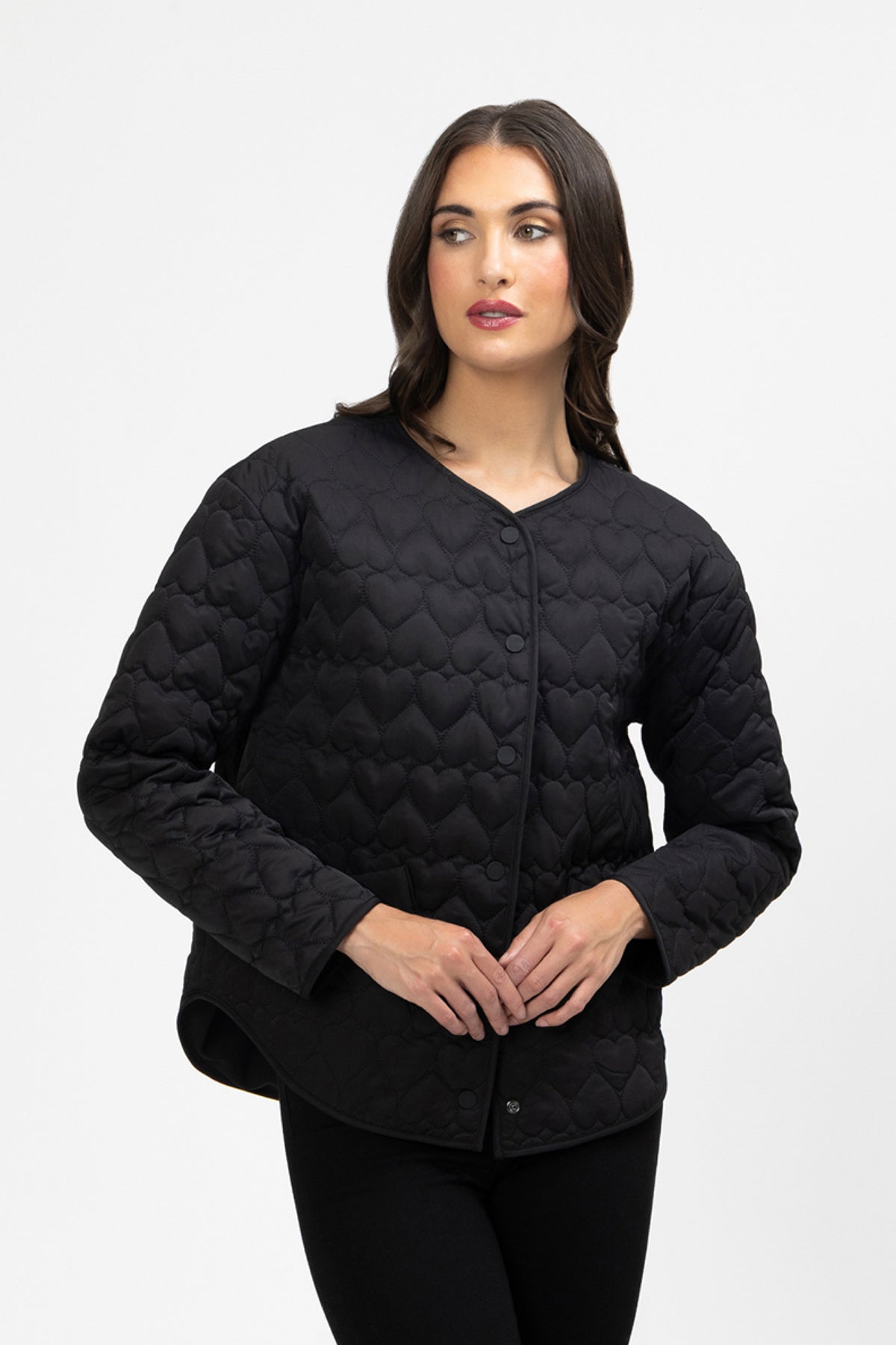 Montreal Quilted Jacket Black Hearts - PREORDER DELIVERY
