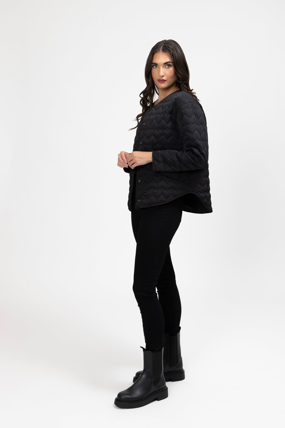Montreal Quilted Jacket Black Hearts - PREORDER DELIVERY
