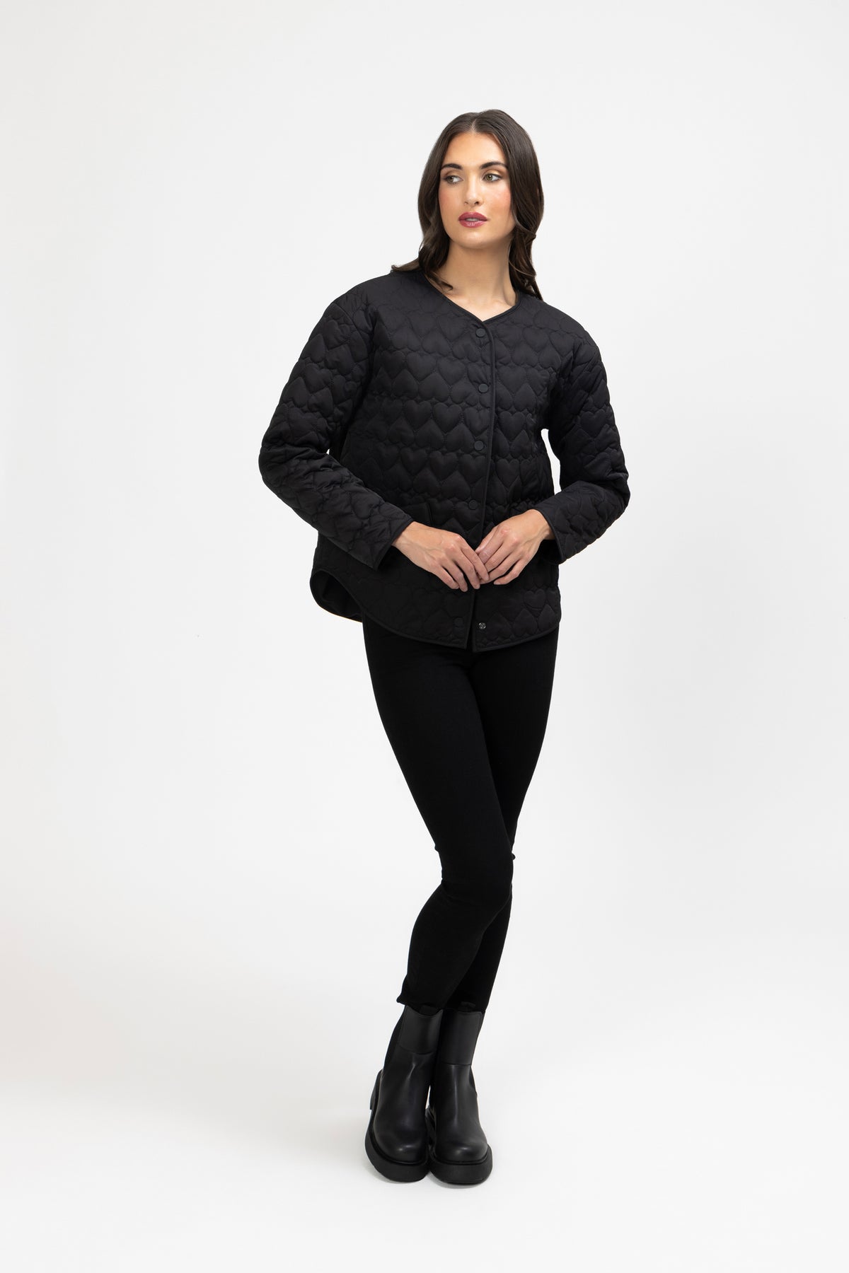 Montreal Quilted Jacket Black Hearts - PREORDER DELIVERY