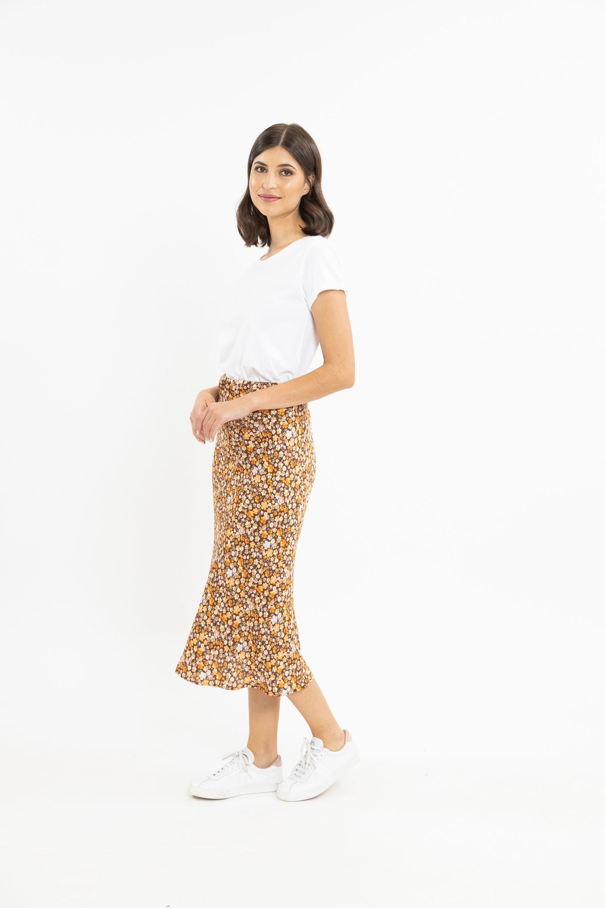 Milan Bias Cut Skirt Chestnut Posy