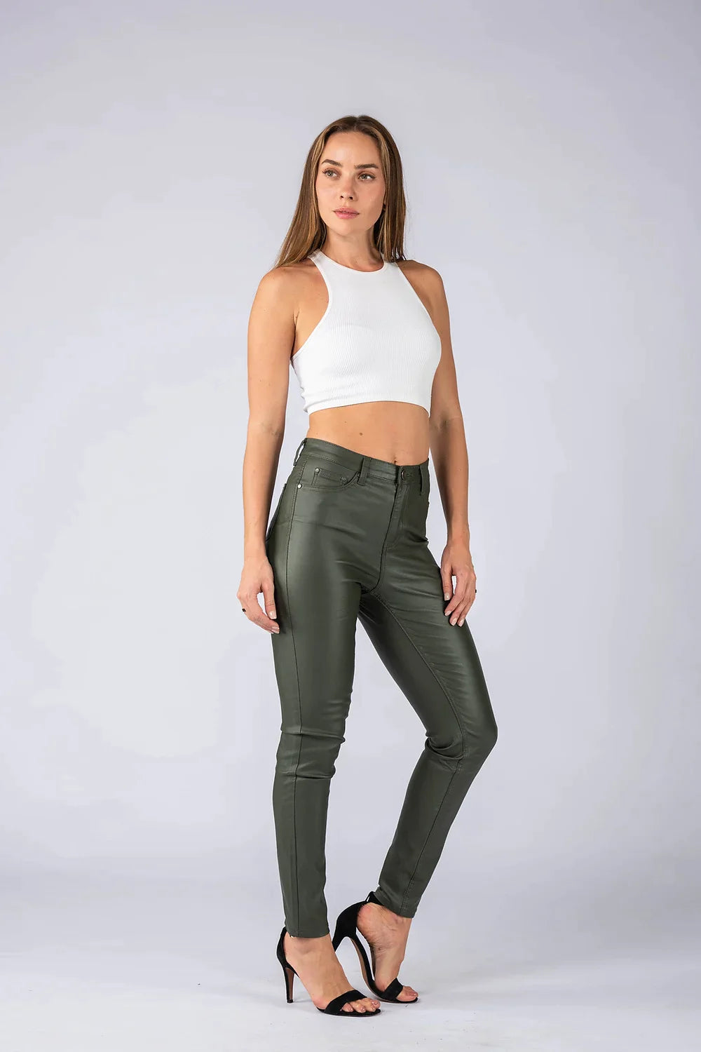 Maddi Khaki Wet Look Stretch Jean