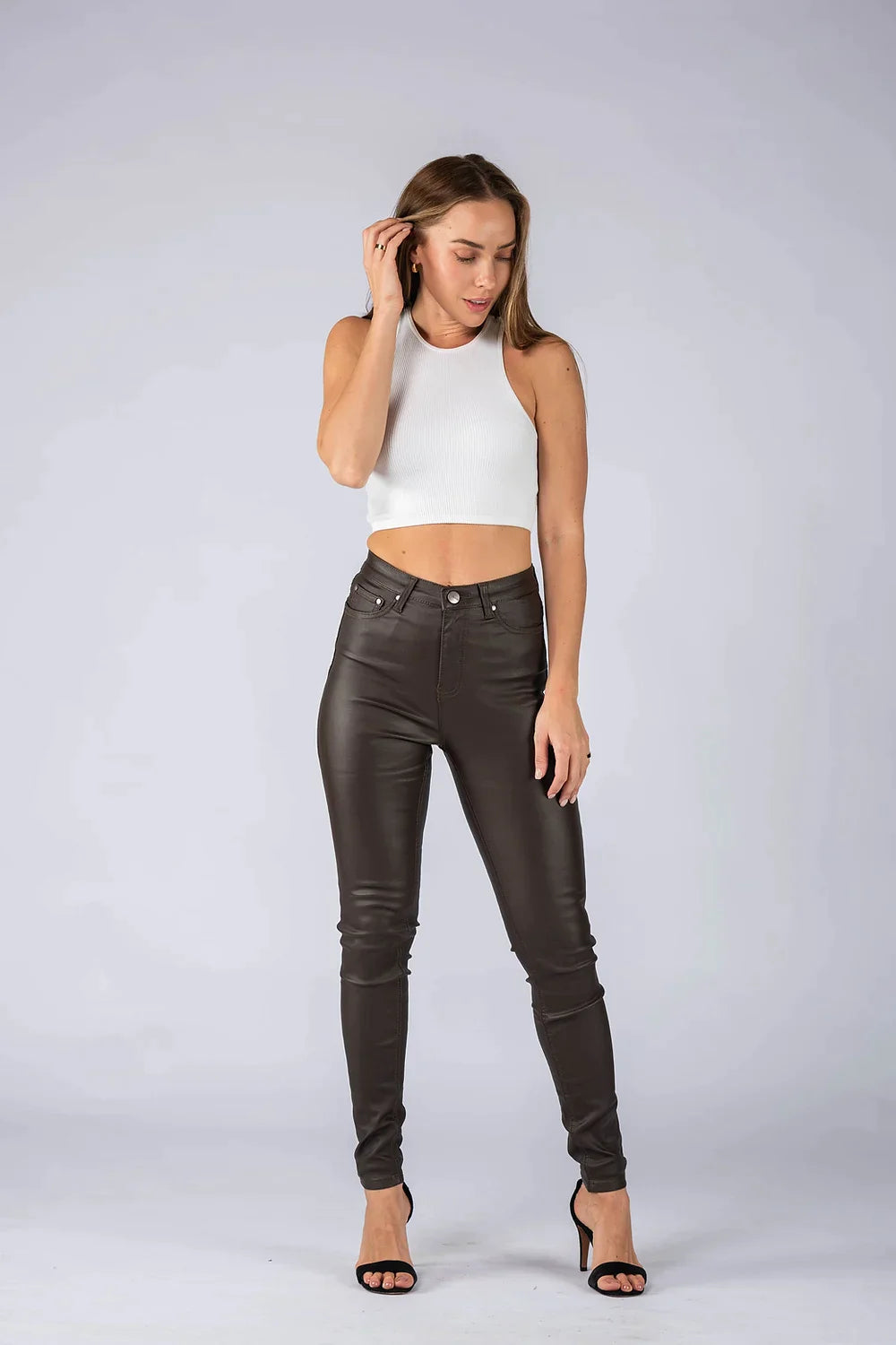 Maddi Chocolate Wet Look Stretch Jean