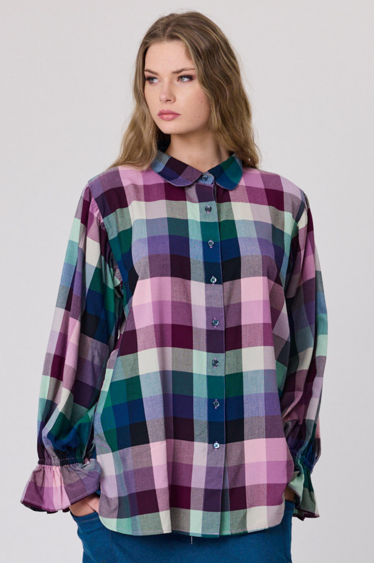 Dutton Blousde Teal Plum Check