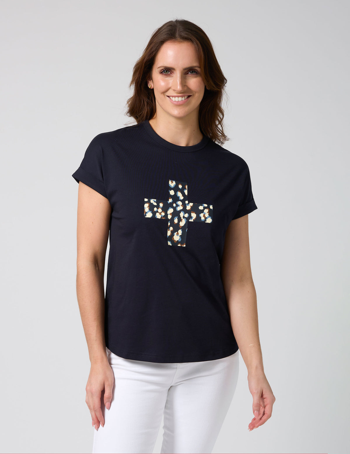 Soho Cuff Tee Deep Navy Leopard Cross