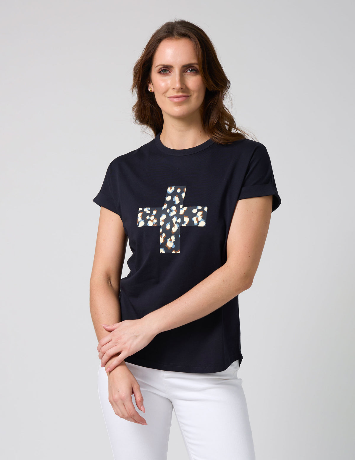 Soho Cuff Tee Deep Navy Leopard Cross
